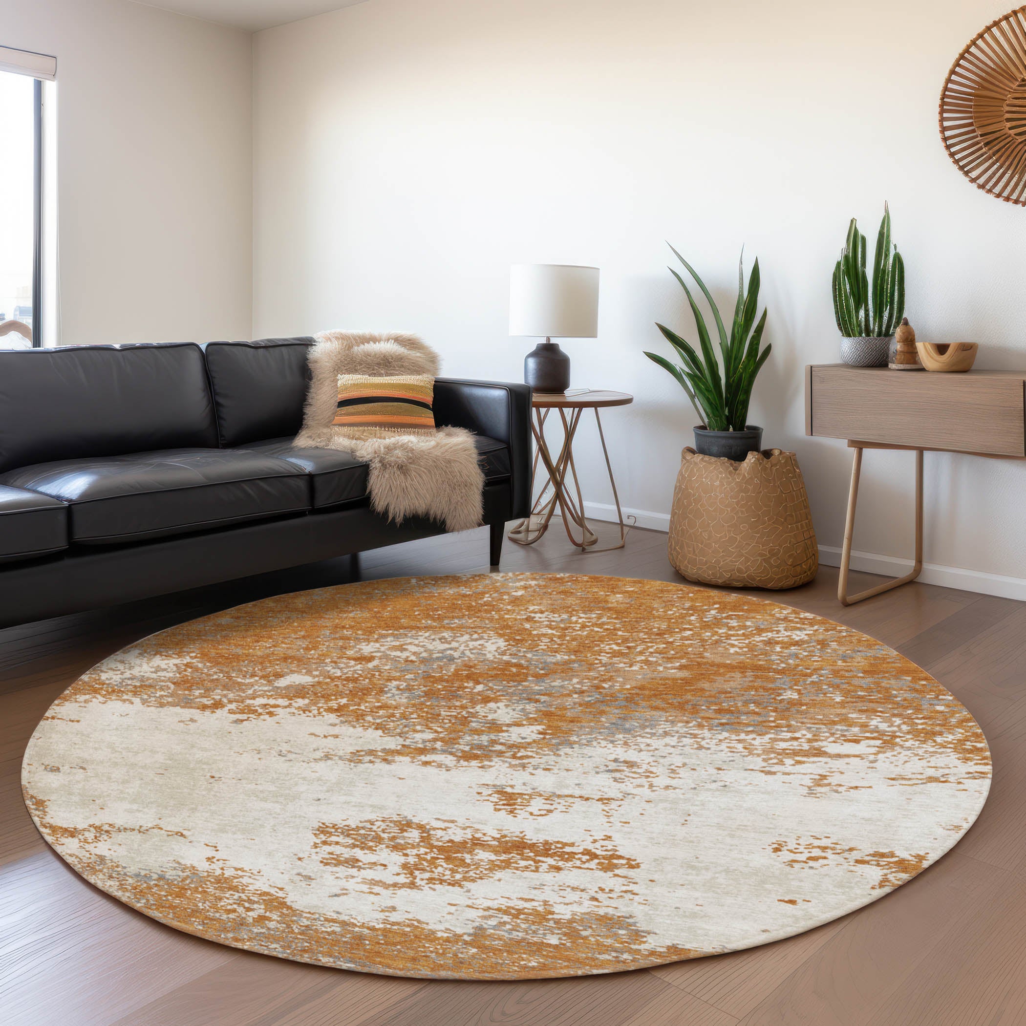 Dublin Machine Washable Transitional Copper Orange Rug 8' x 8' #shape_Round