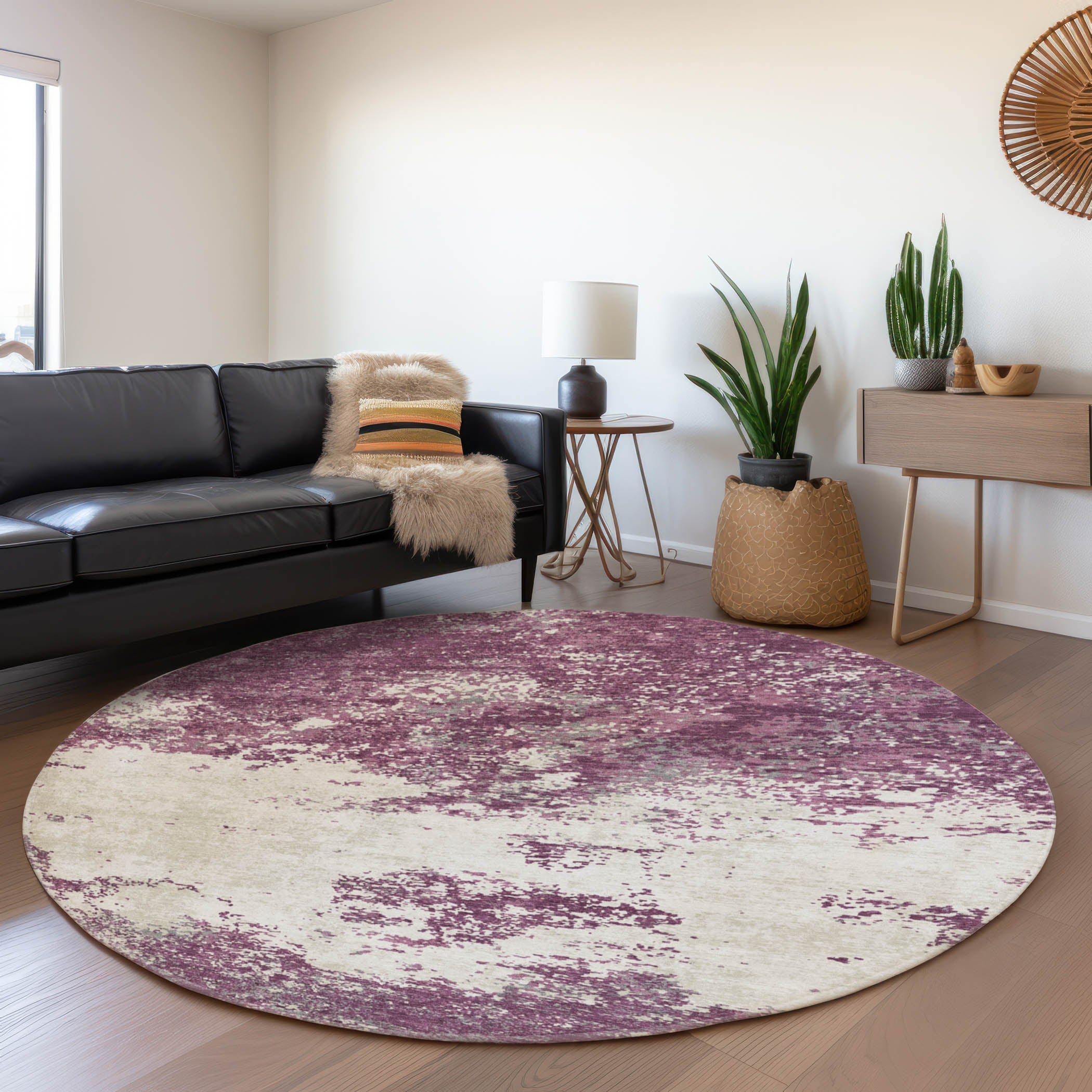 Dublin Machine Washable Transitional Eggplant Purple Rug 8' x 8' #shape_Round