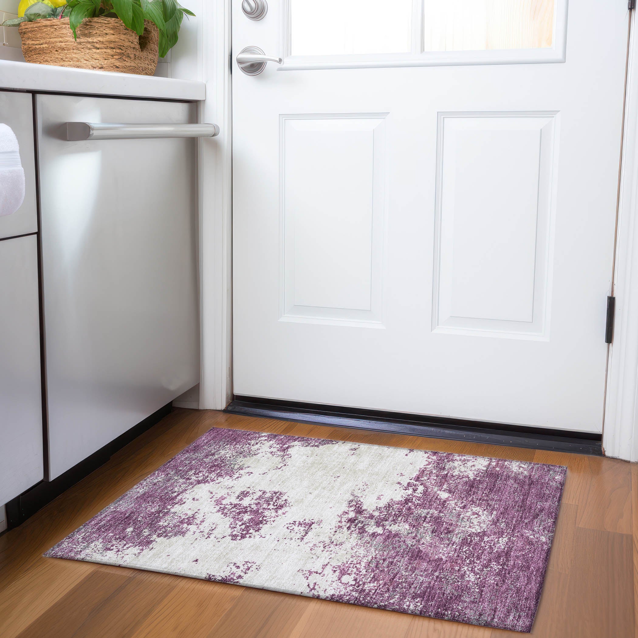 Dublin Machine Washable Transitional Eggplant Purple Rug 1'8" x 2'6" #shape_Rectangle
