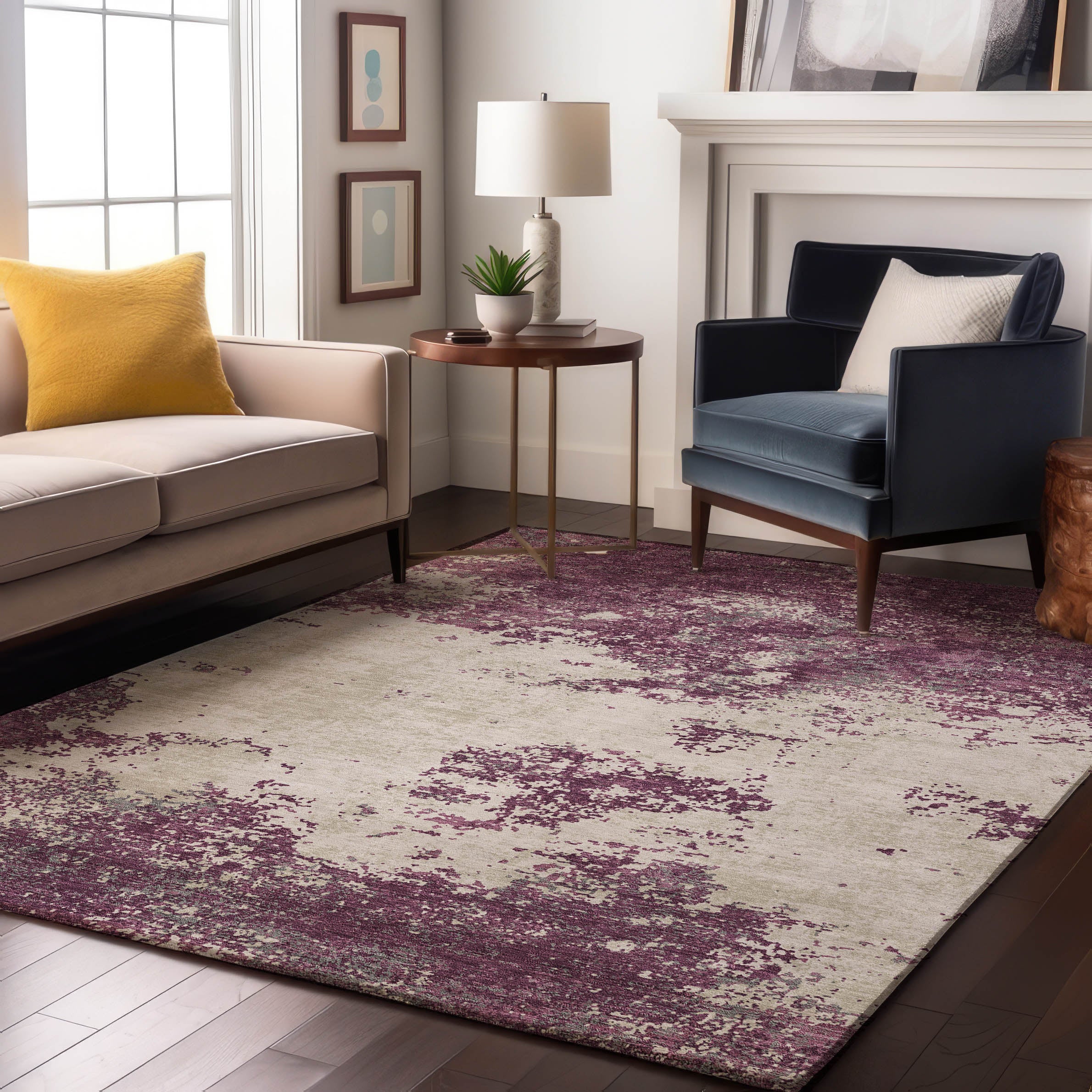 Dublin Machine Washable Transitional Eggplant Purple Rug 2'6" x 3'10" #shape_Rectangle