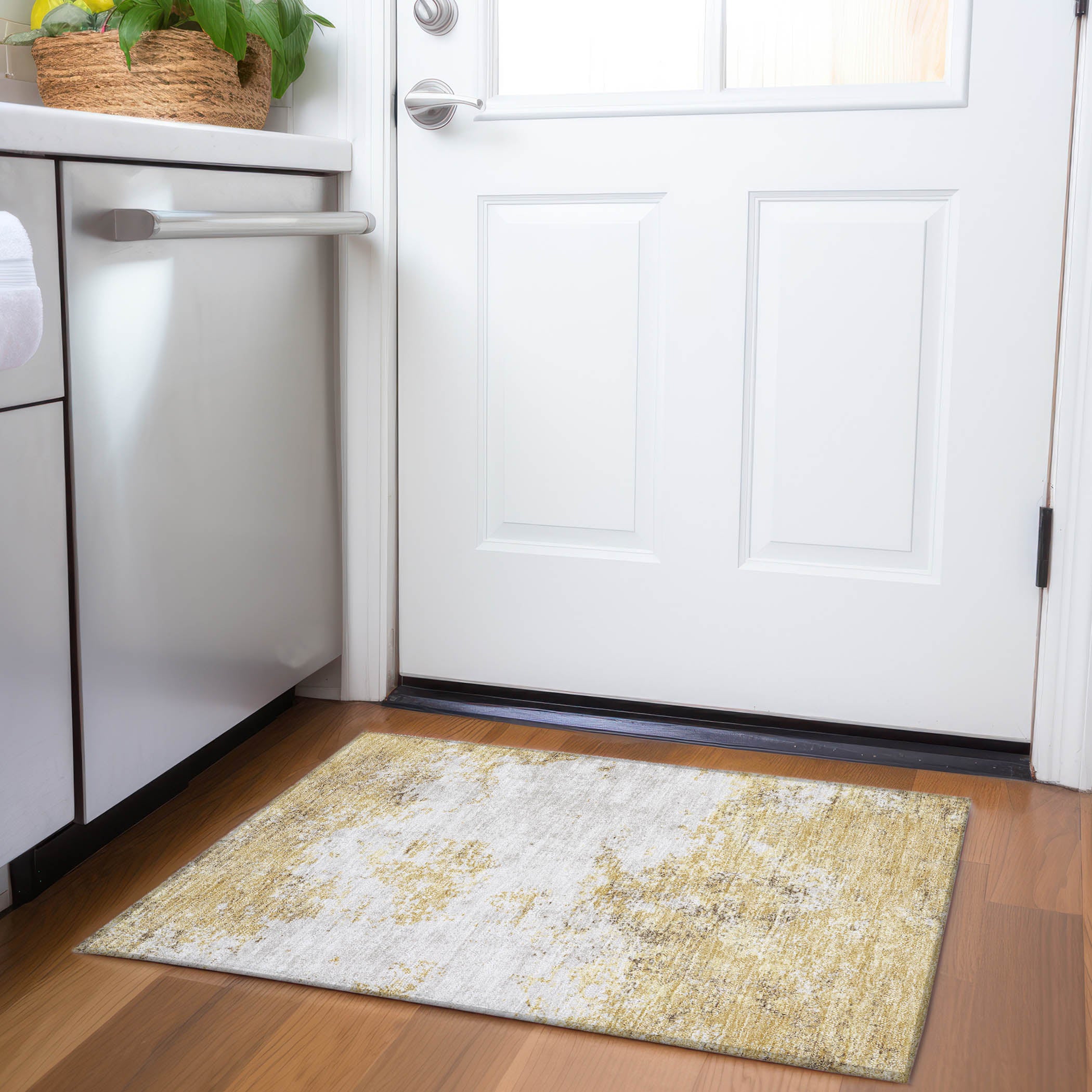 Dublin Machine Washable Transitional Gold Rug 1'8" x 2'6" #shape_Rectangle