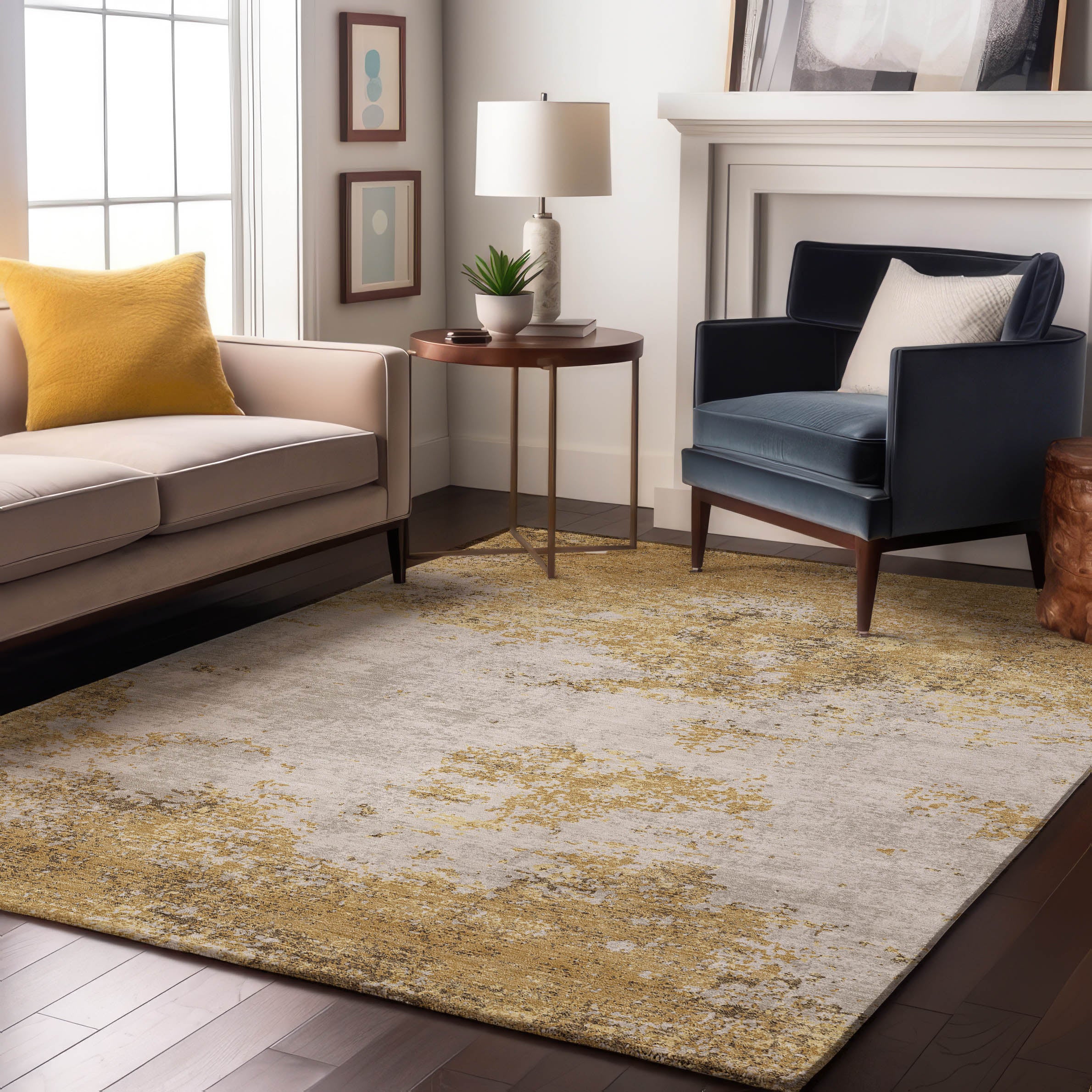 Dublin Machine Washable Transitional Gold Rug 2'6" x 3'10" #shape_Rectangle