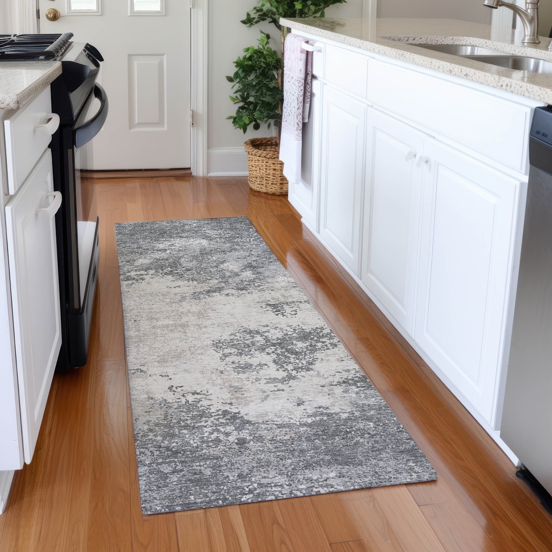 Dublin Machine Washable Transitional Gray Rug 2'3" x 7'6" #shape_Runner