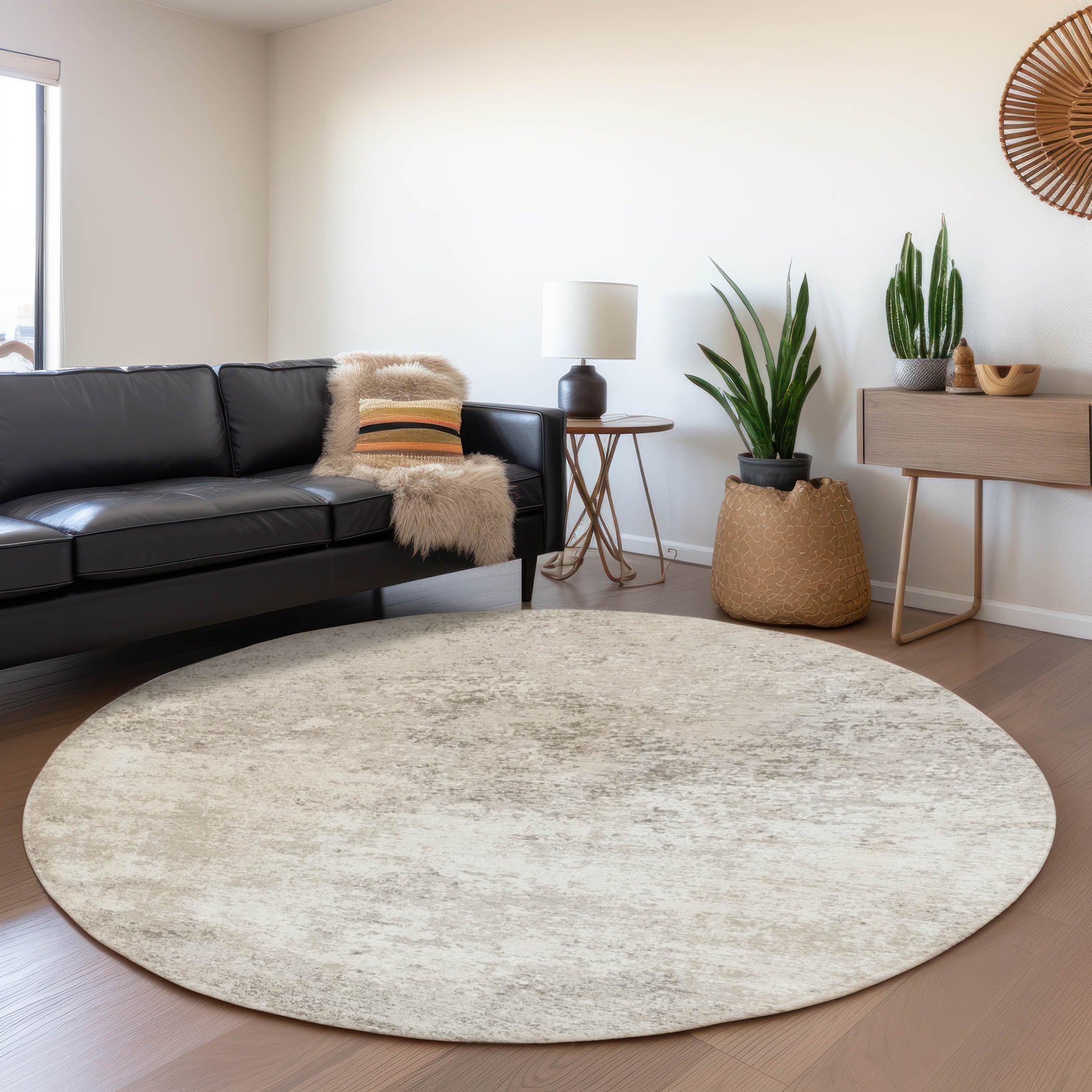 Dublin Machine Washable Transitional Ivory Rug 8' x 8' #shape_Round