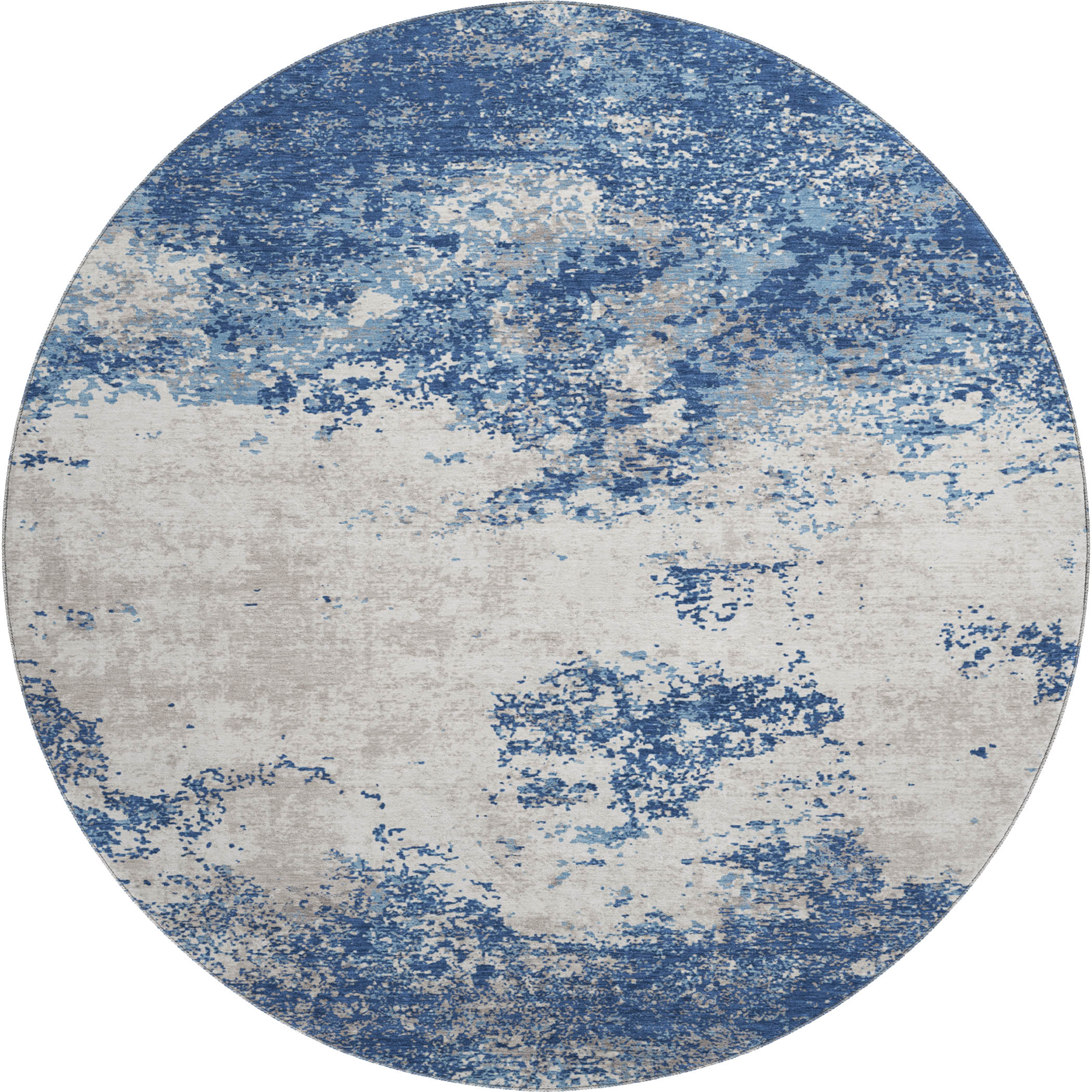 Dublin Machine Washable Transitional Navy Blue Rug 8' x 8' #shape_Round