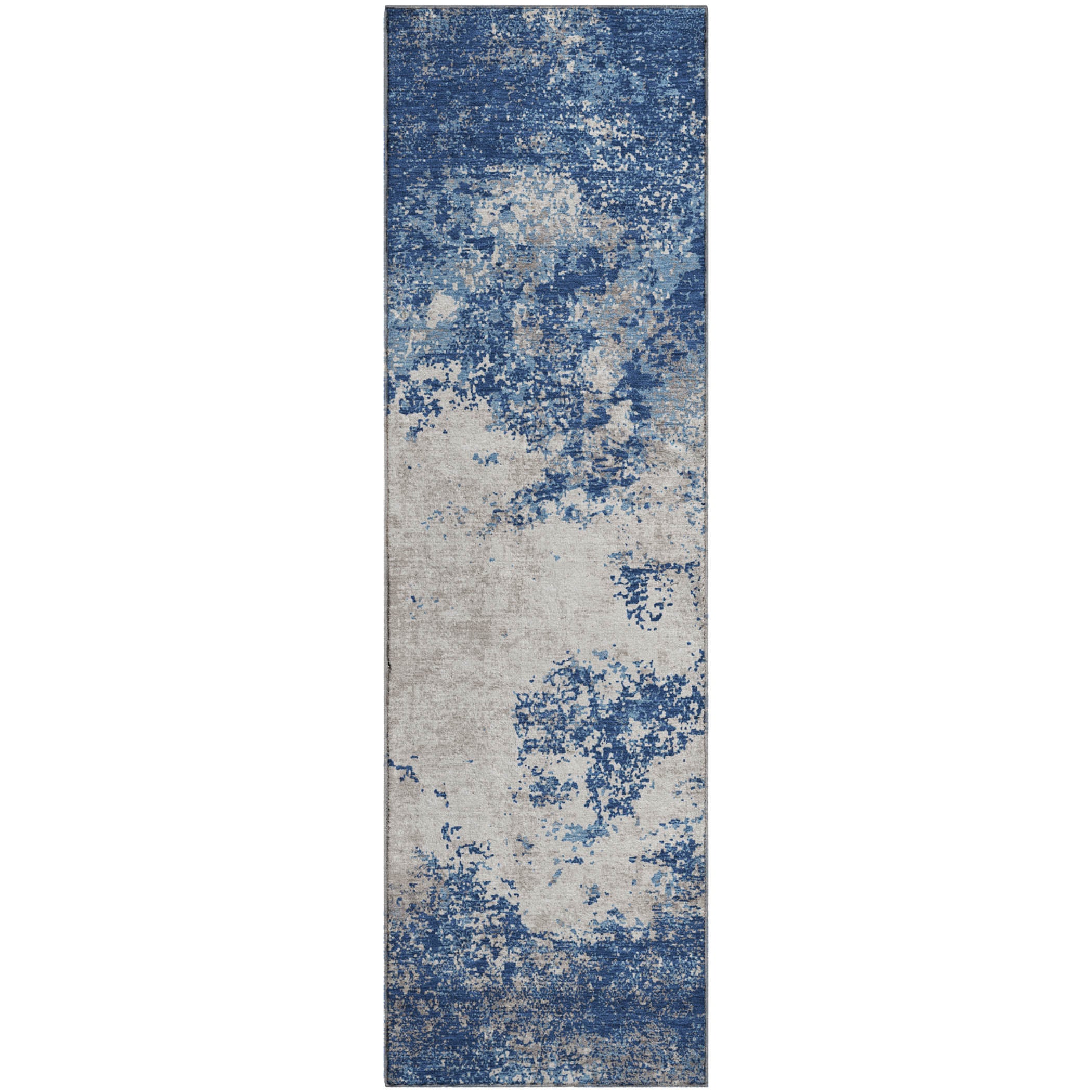 Dublin Machine Washable Transitional Navy Blue Rug 2'3" x 7'6" #shape_Runner