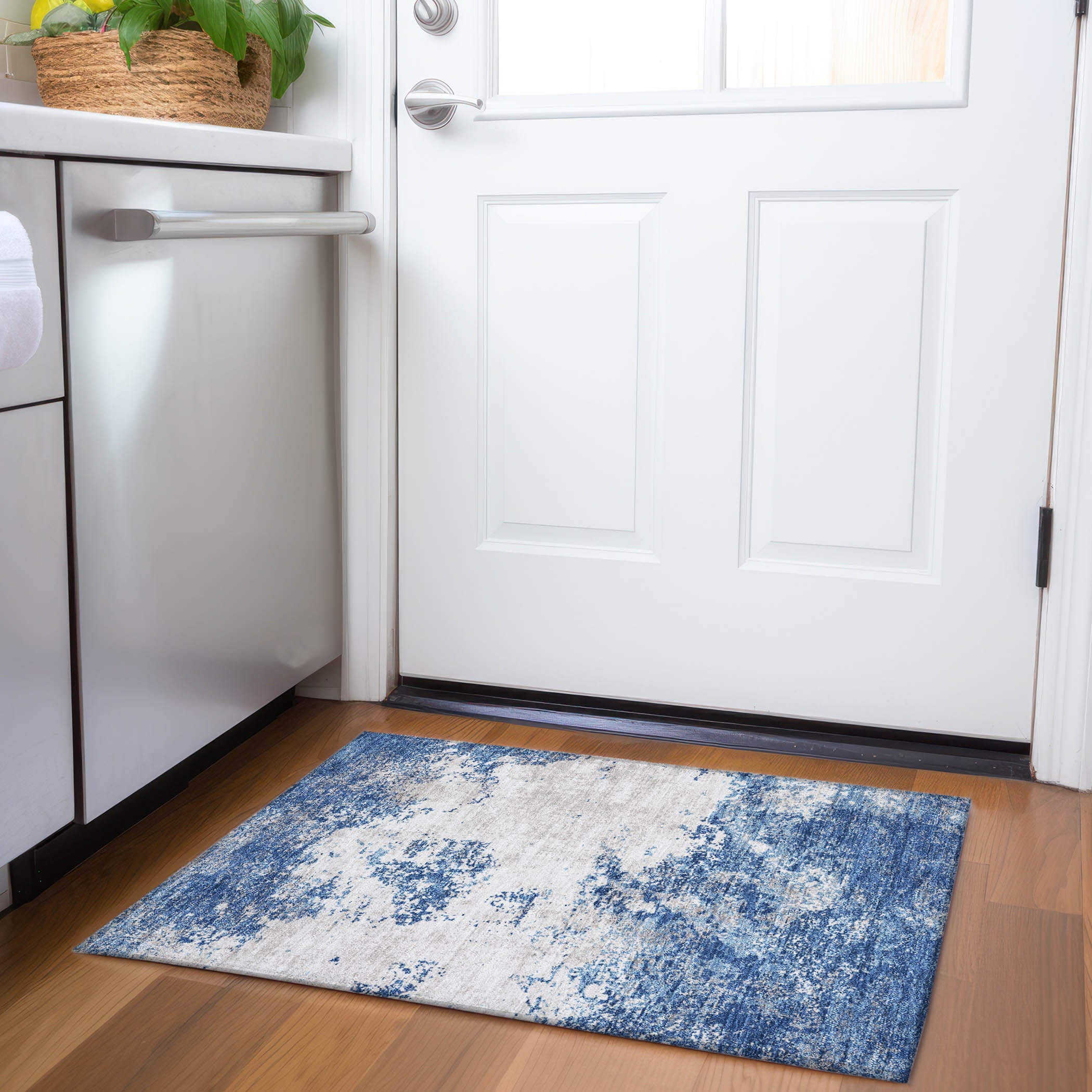 Dublin Machine Washable Transitional Navy Blue Rug 1'8" x 2'6" #shape_Rectangle
