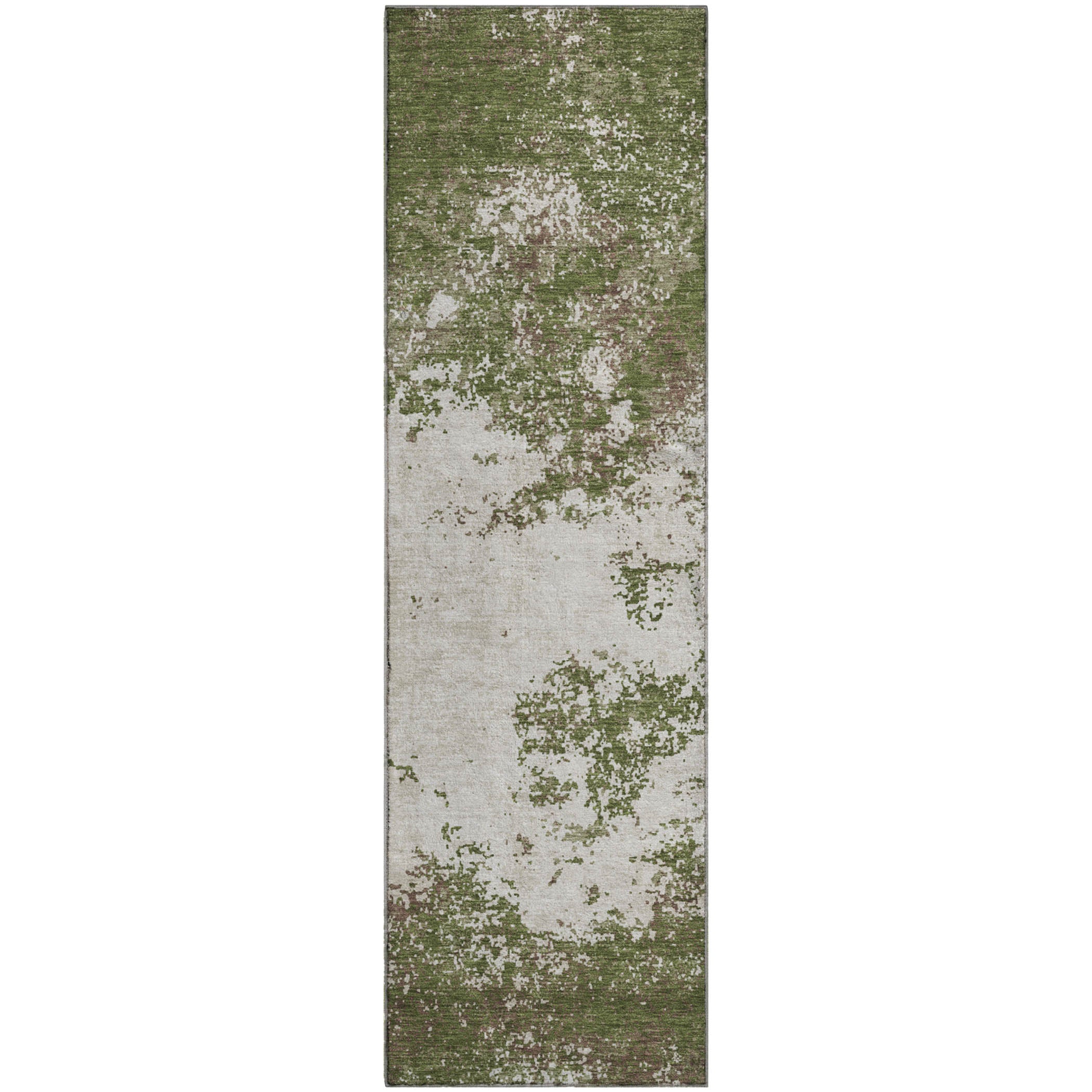 Dublin Machine Washable Transitional Olive Green Rug 2'3" x 7'6" #shape_Runner