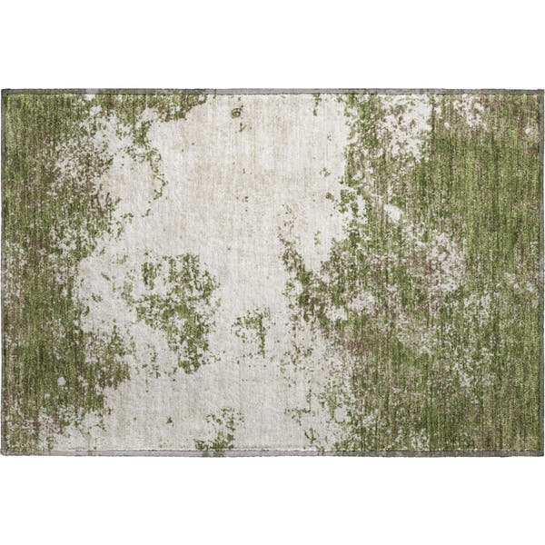 Dublin Machine Washable Transitional Olive Green Rug 1'8" x 2'6"
