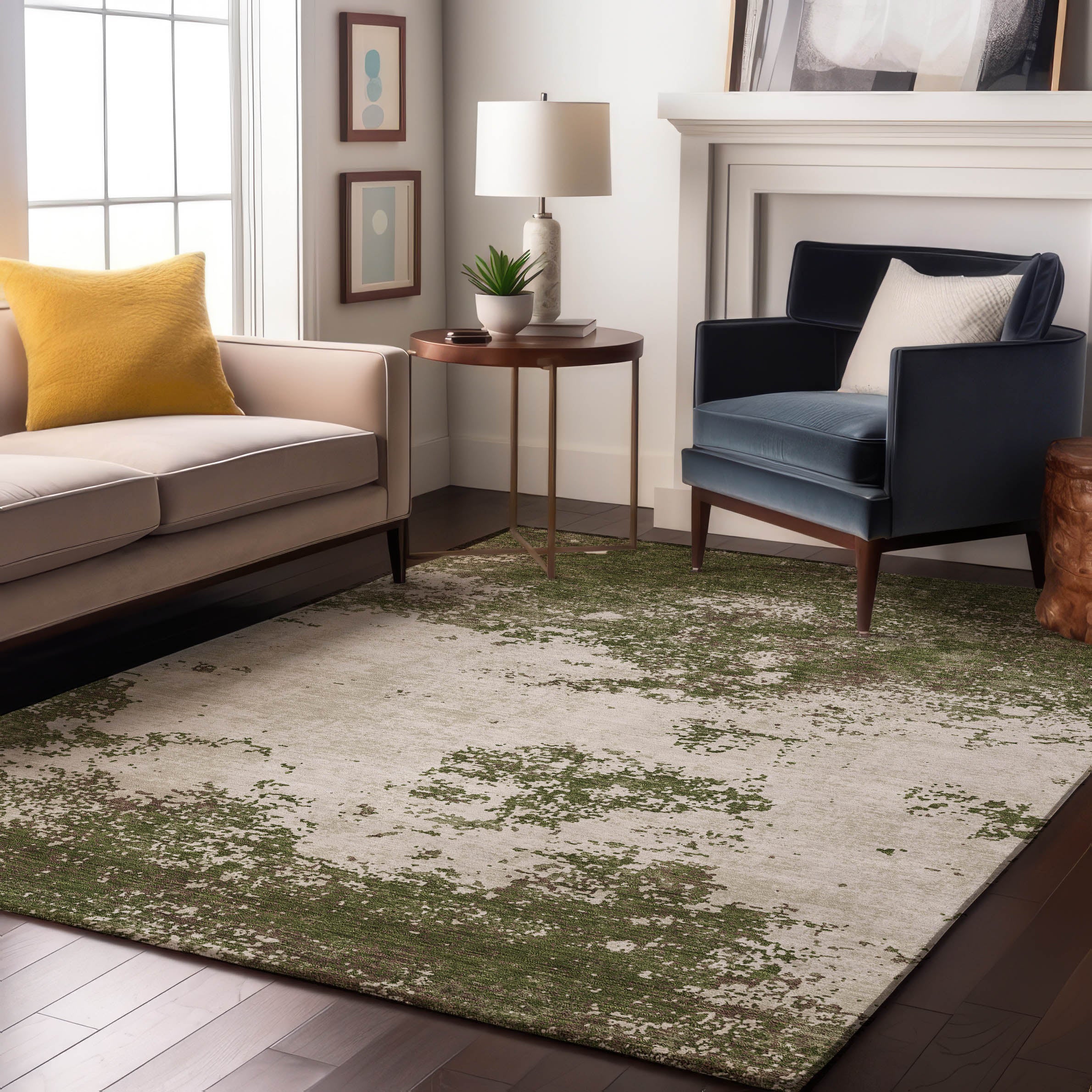 Dublin Machine Washable Transitional Olive Green Rug 2'6" x 3'10" #shape_Rectangle
