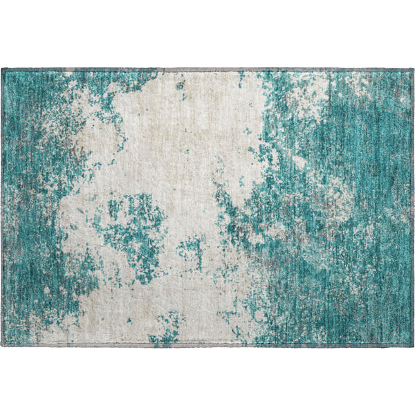 Dublin Machine Washable Transitional Teal Rug 1'8" x 2'6"