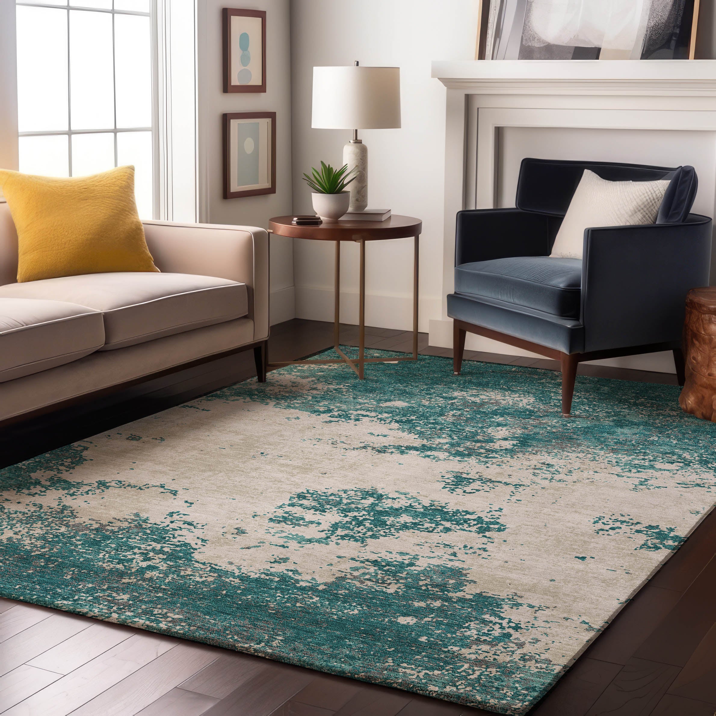 Dublin Machine Washable Transitional Teal Rug 2'6" x 3'10" #shape_Rectangle
