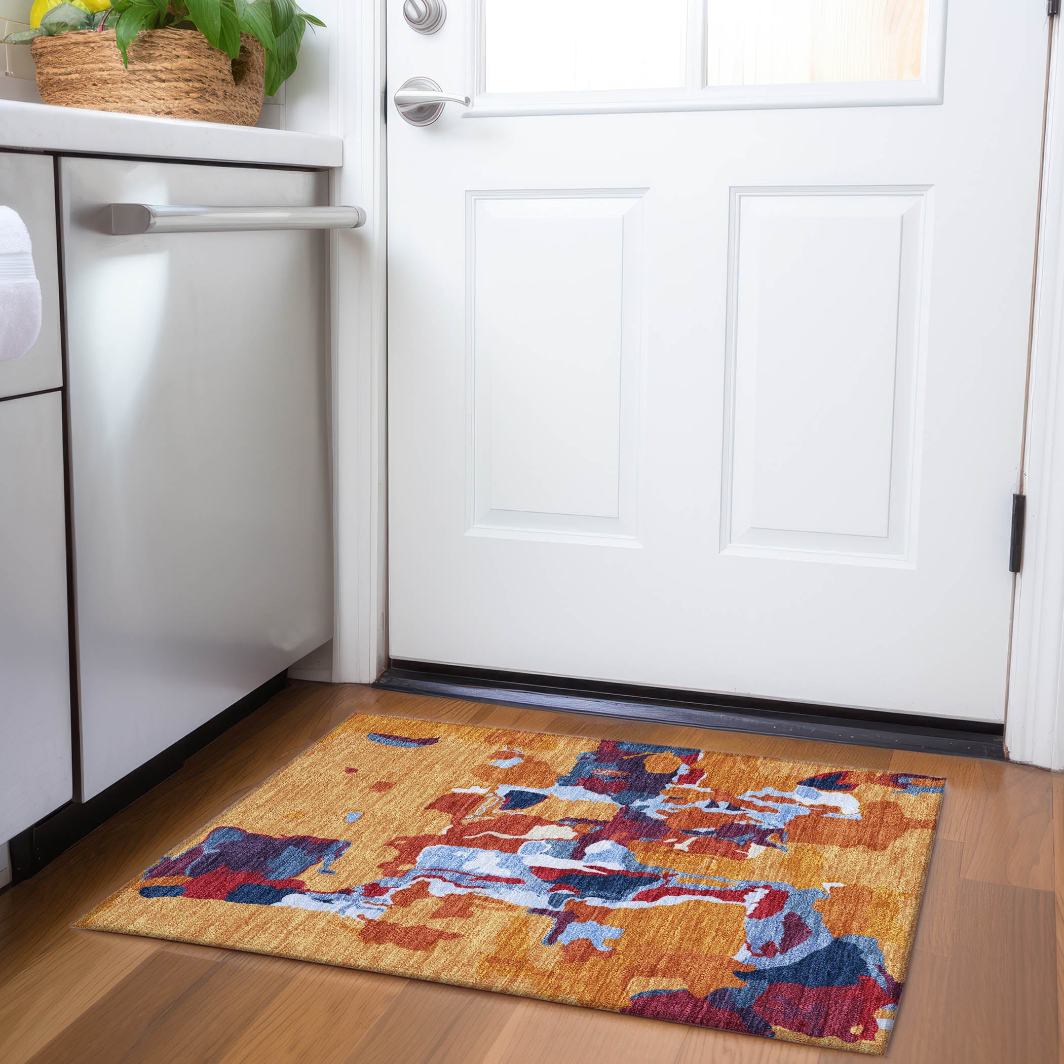 Lisbon Machine Washable Transitional Copper Orange Rug 1'8" x 2'6" #shape_Rectangle