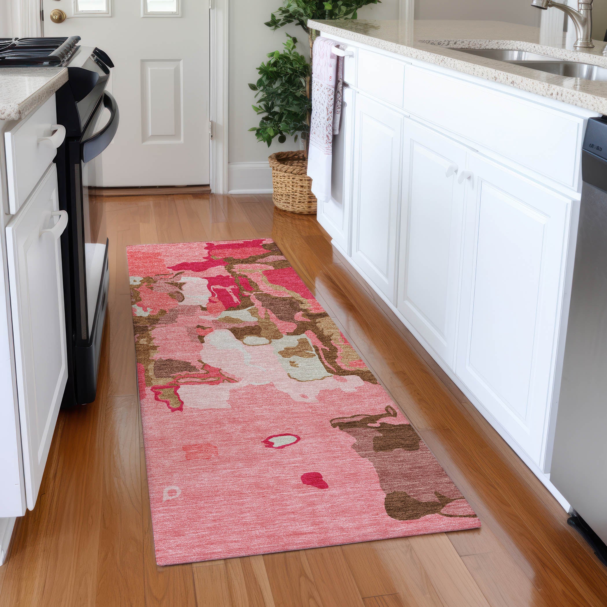 Lisbon Machine Washable Transitional Coral Orange Rug 2'3" x 7'6" #shape_Runner
