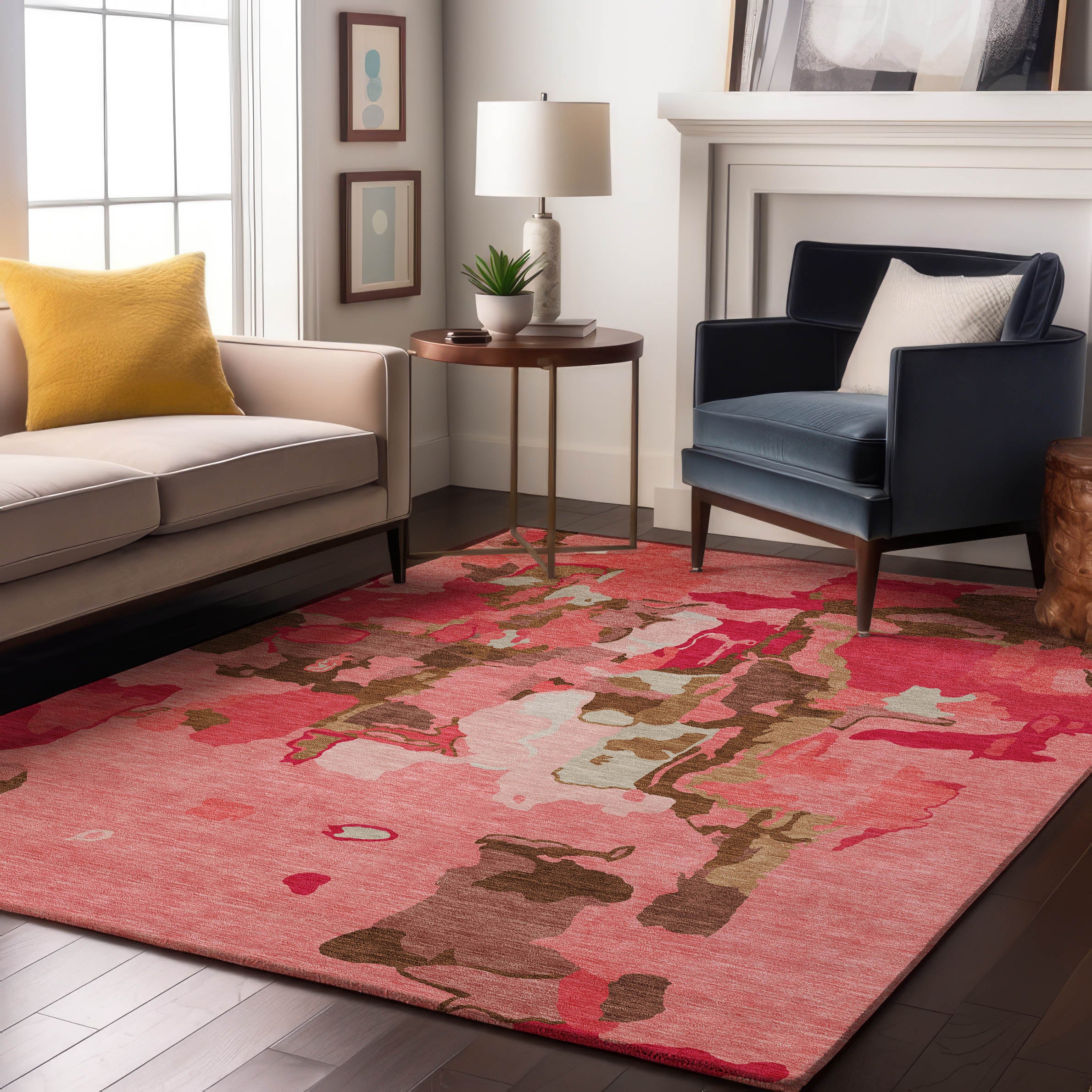 Lisbon Machine Washable Transitional Coral Orange Rug 2'6" x 3'10" #shape_Rectangle