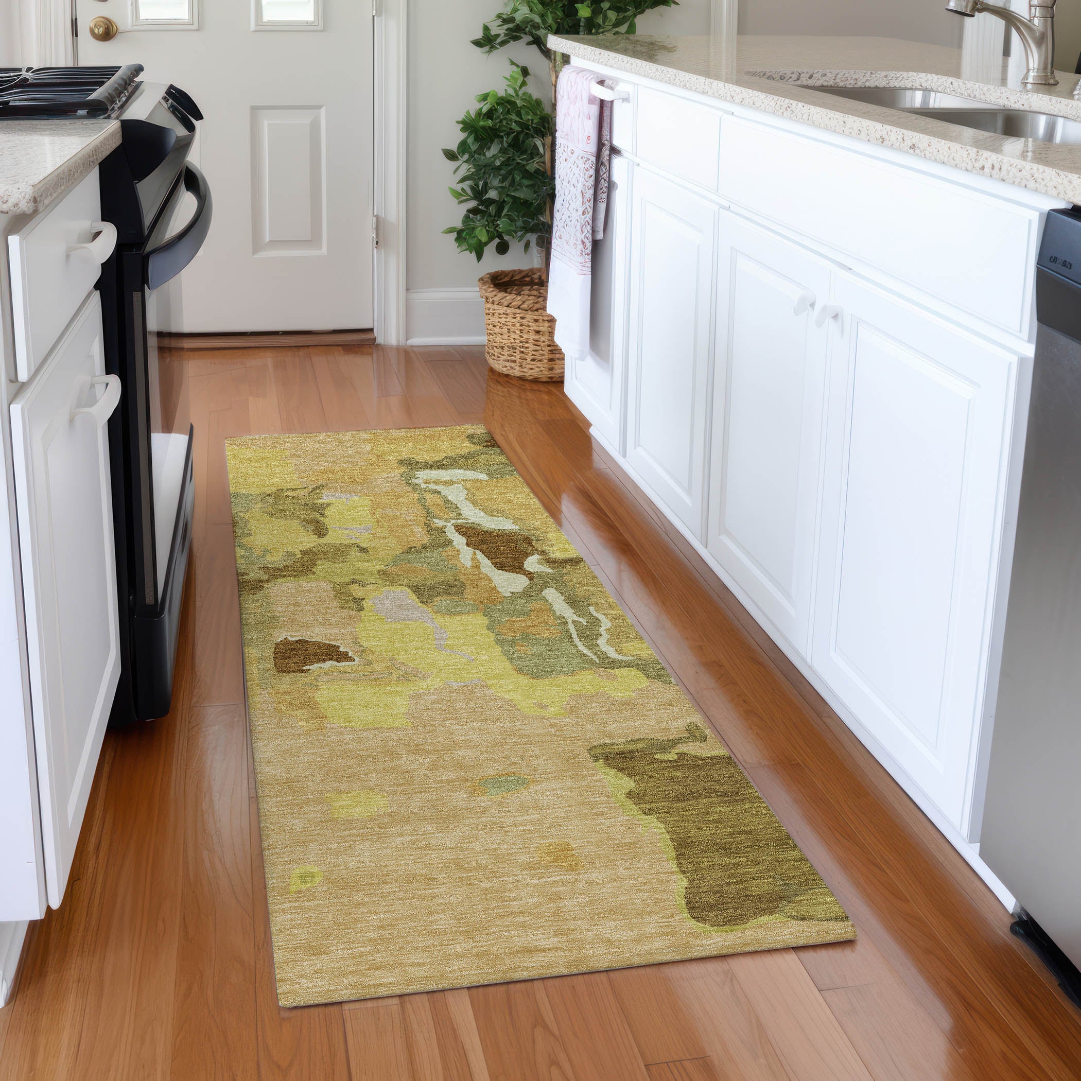 Lisbon Machine Washable Transitional Gold Rug 2'3" x 7'6" #shape_Runner