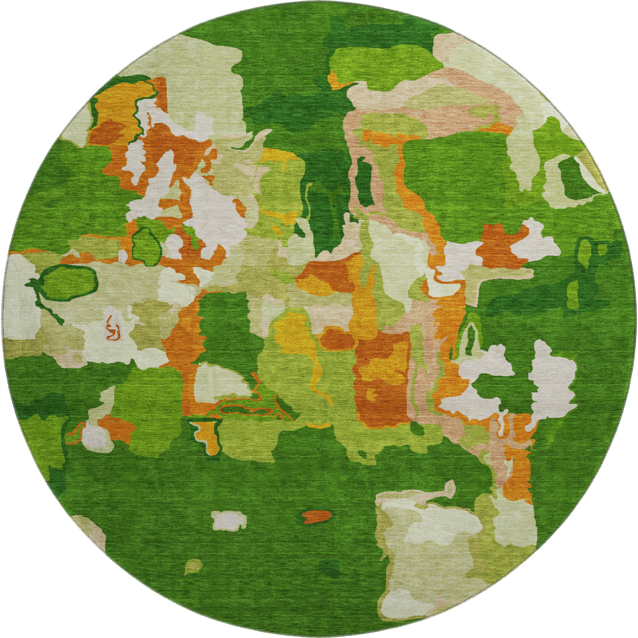 Lisbon Machine Washable Transitional Green Rug 8' x 8' #shape_Round
