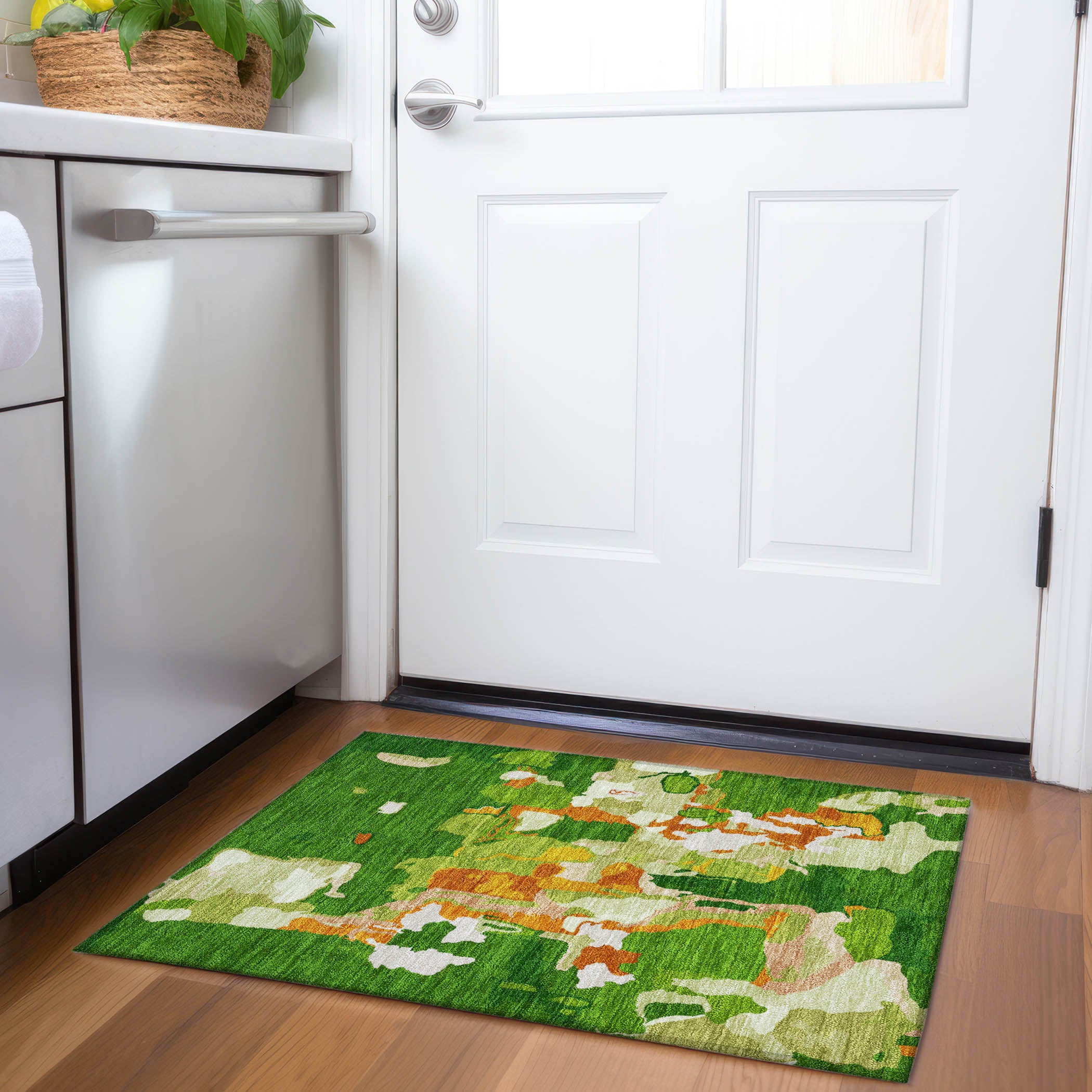 Lisbon Machine Washable Transitional Green Rug 1'8" x 2'6" #shape_Rectangle