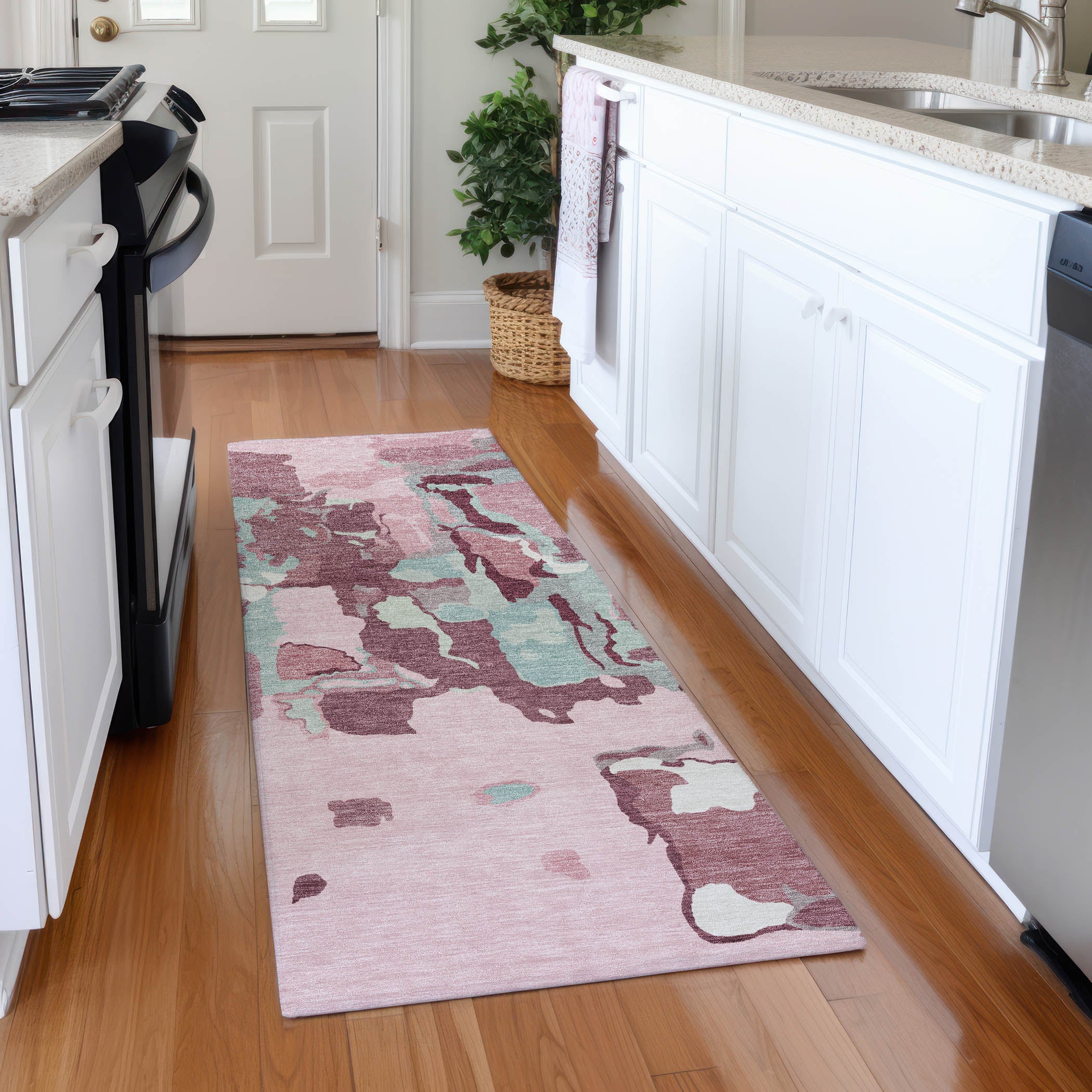 Lisbon Machine Washable Transitional Pink Rug 2'3" x 7'6" #shape_Runner