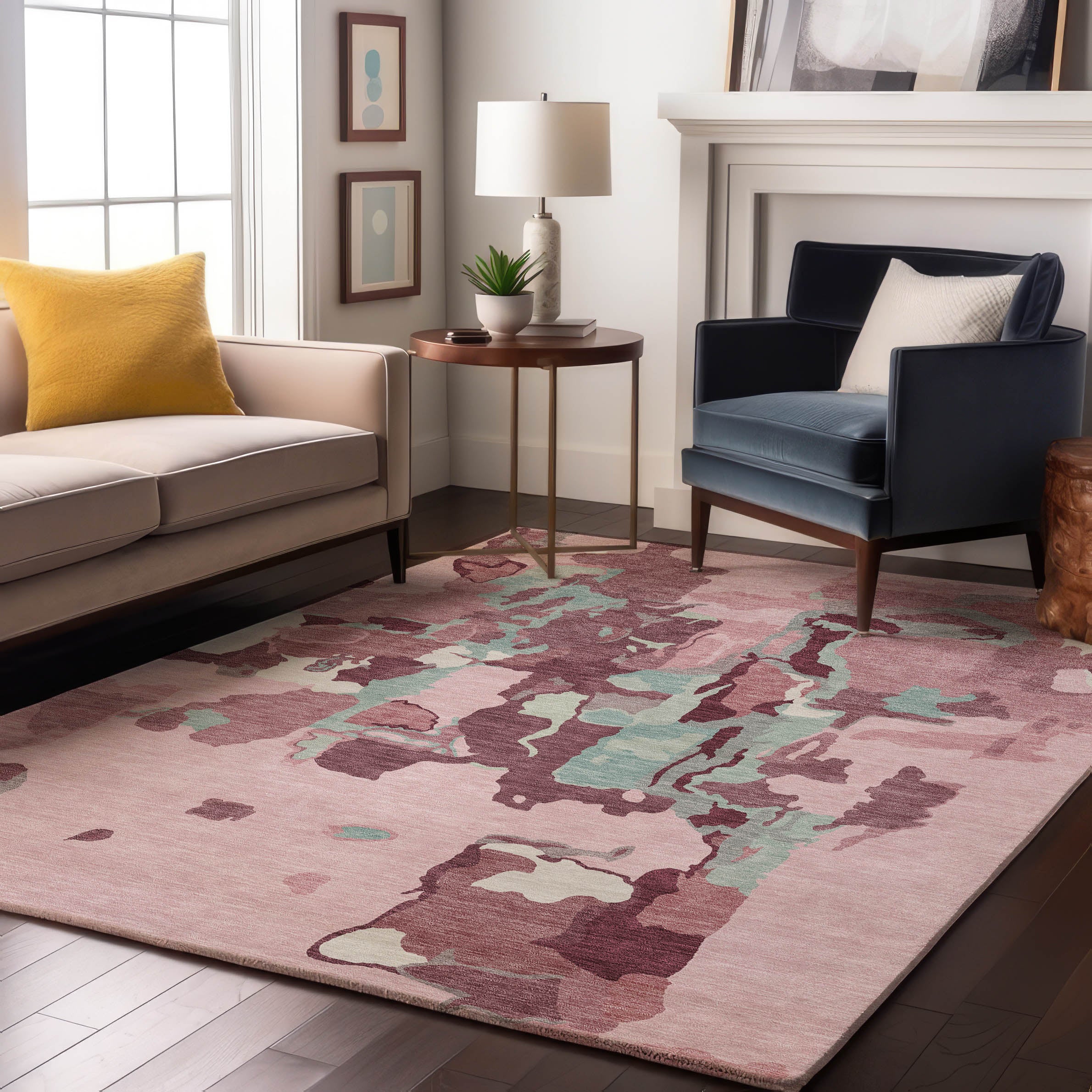 Lisbon Machine Washable Transitional Pink Rug 2'6" x 3'10" #shape_Rectangle