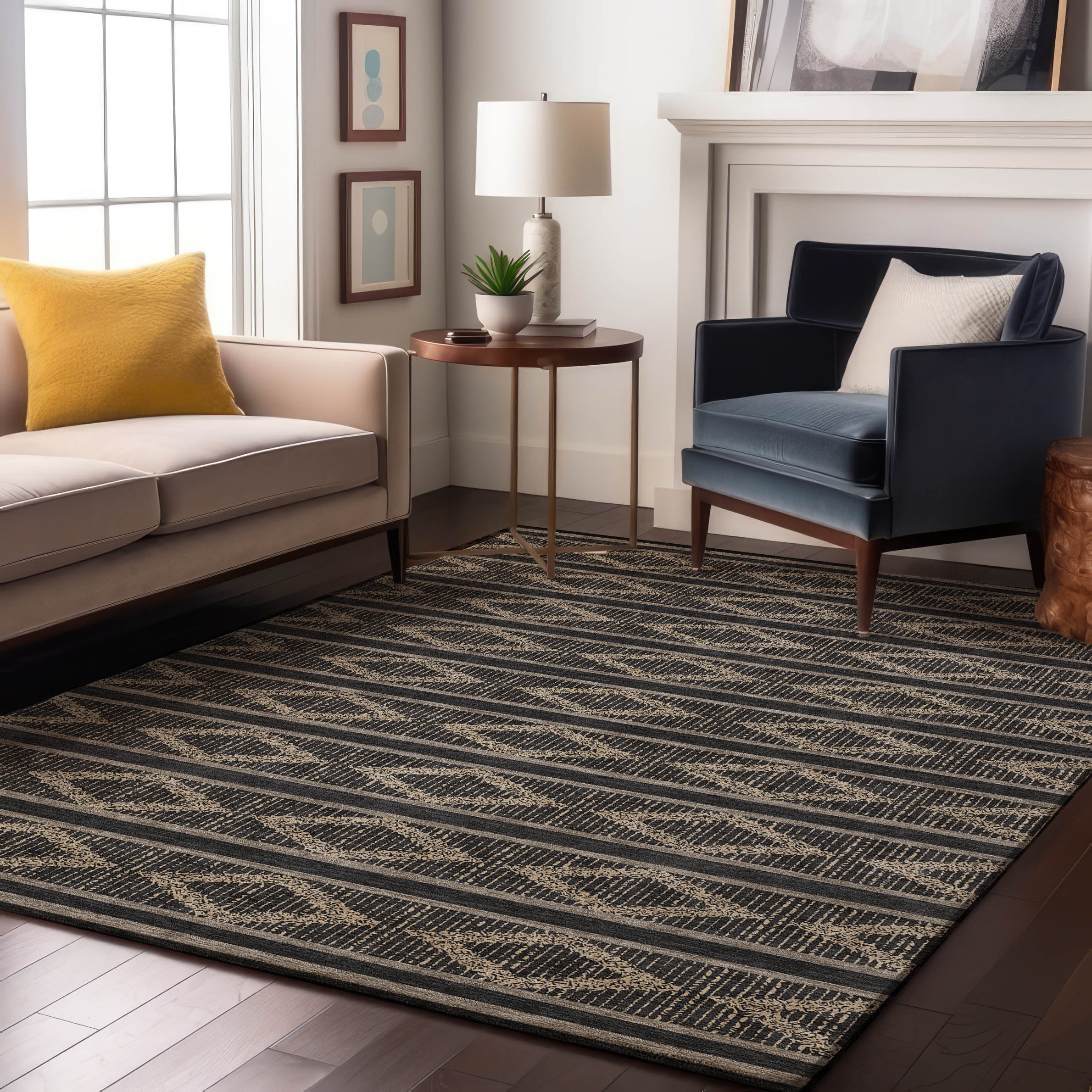 Athens Machine Washable Transitional Black Rug 2'6" x 3'10" #shape_Rectangle