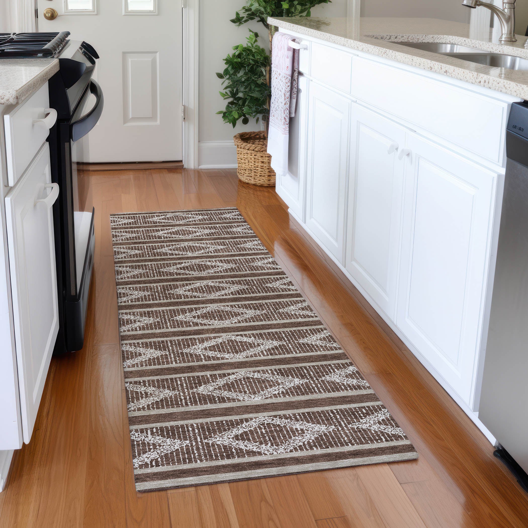 Athens Machine Washable Transitional Brown Rug 2'3" x 7'6" #shape_Runner