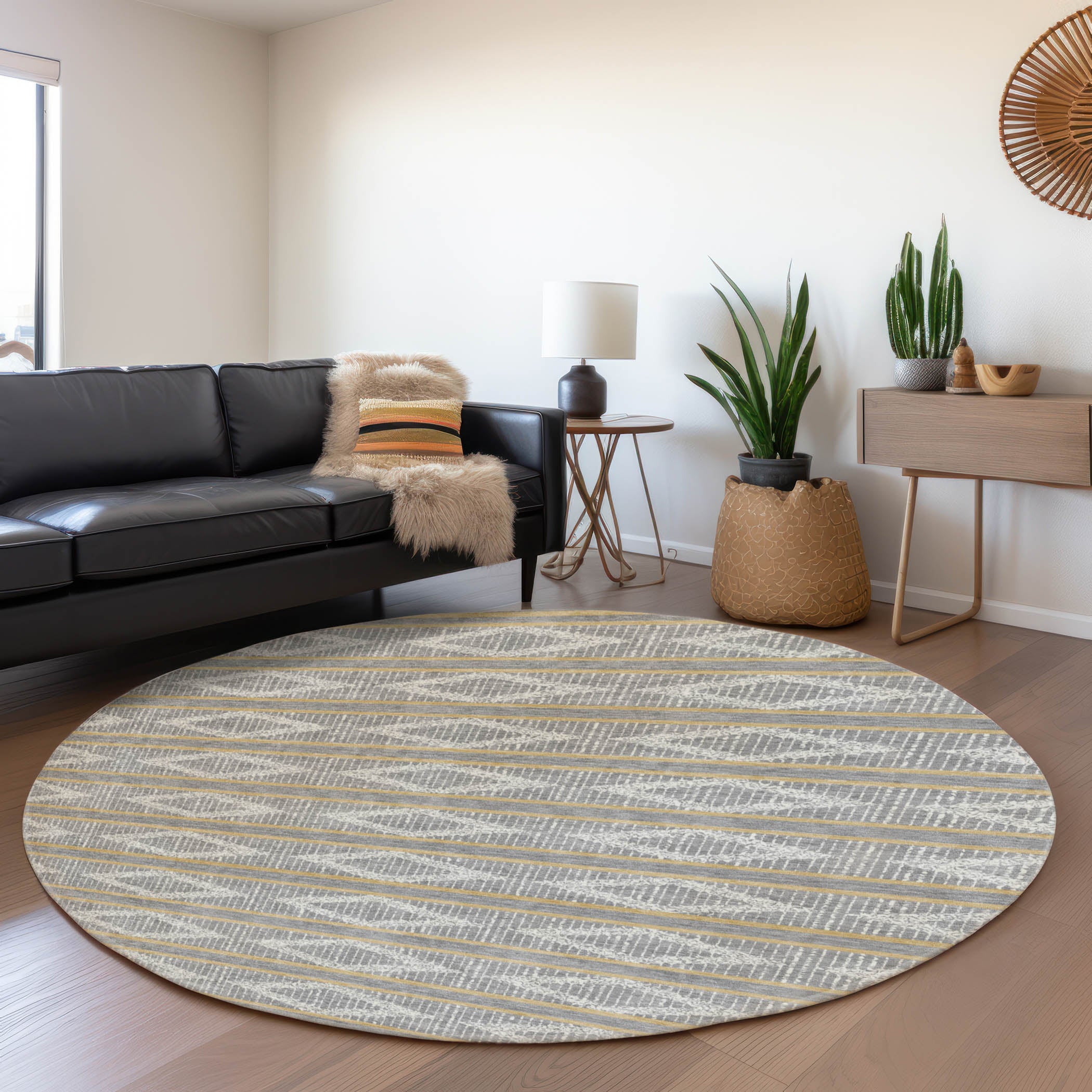 Athens Machine Washable Transitional Gray Rug 8' x 8' #shape_Round