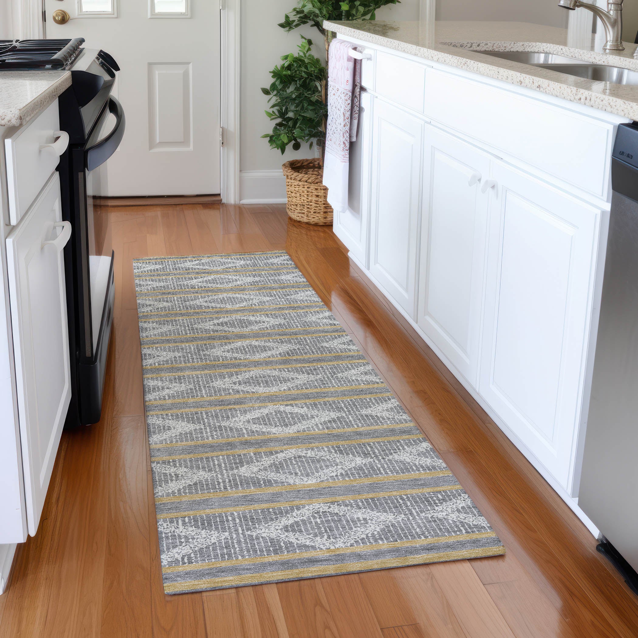 Athens Machine Washable Transitional Gray Rug 2'3" x 7'6" #shape_Runner