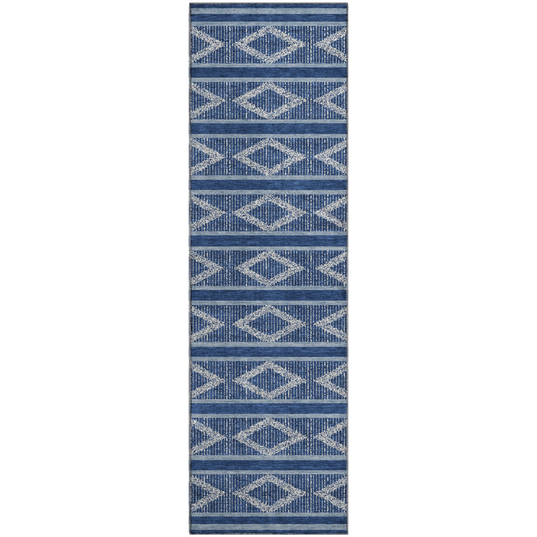 Athens Machine Washable Transitional Navy Blue Rug 2'3" x 7'6" #shape_Runner