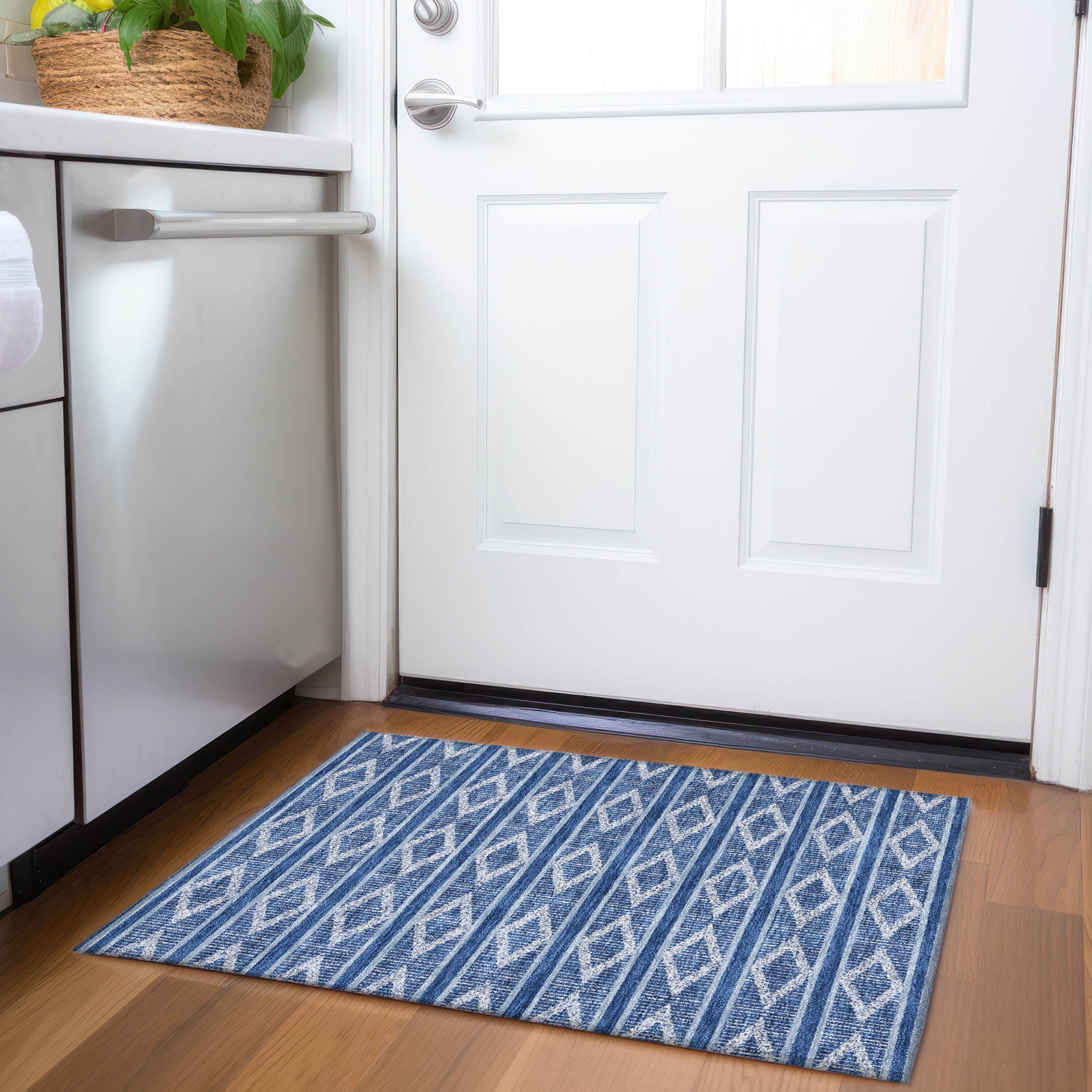 Athens Machine Washable Transitional Navy Blue Rug 1'8" x 2'6" #shape_Rectangle