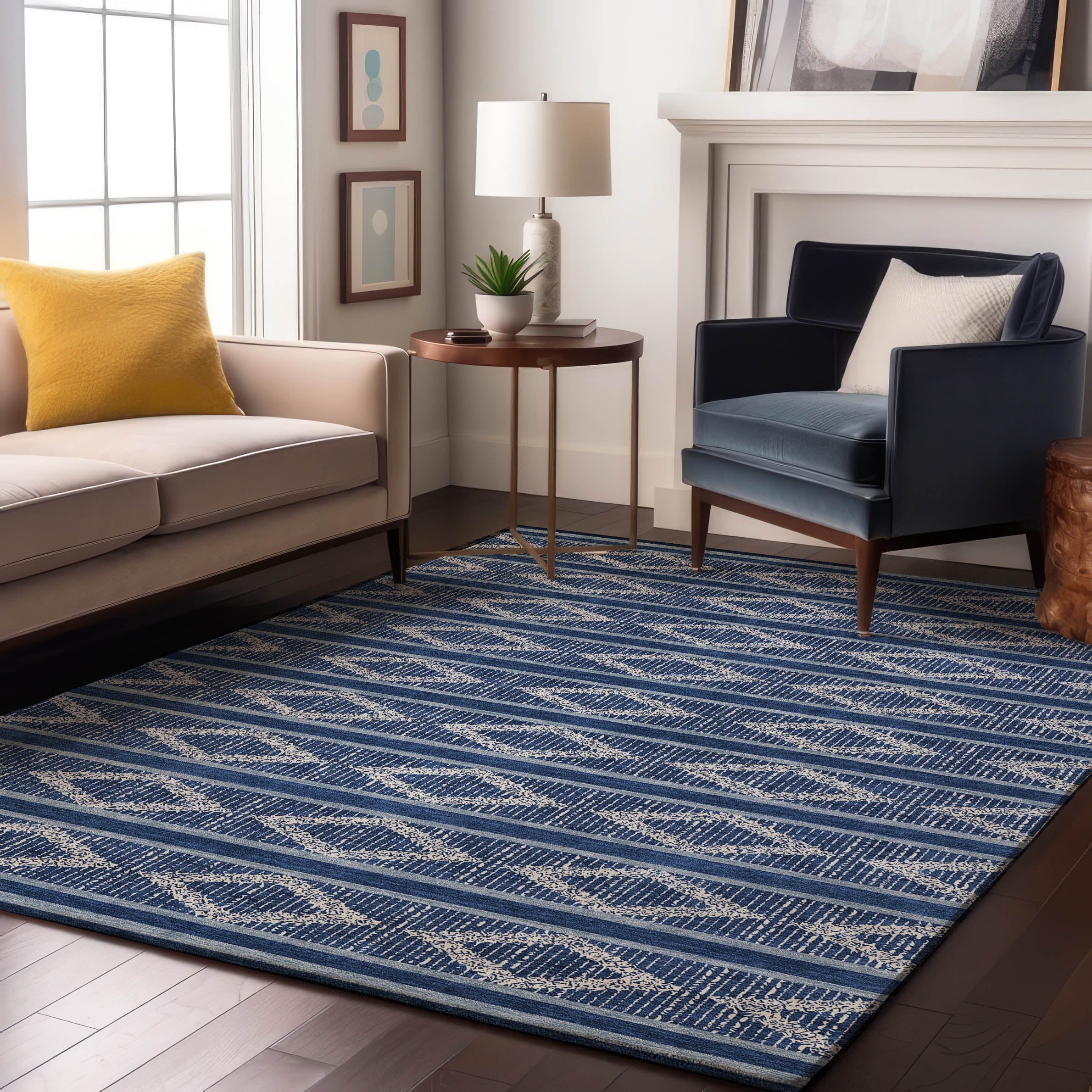 Athens Machine Washable Transitional Navy Blue Rug 2'6" x 3'10" #shape_Rectangle