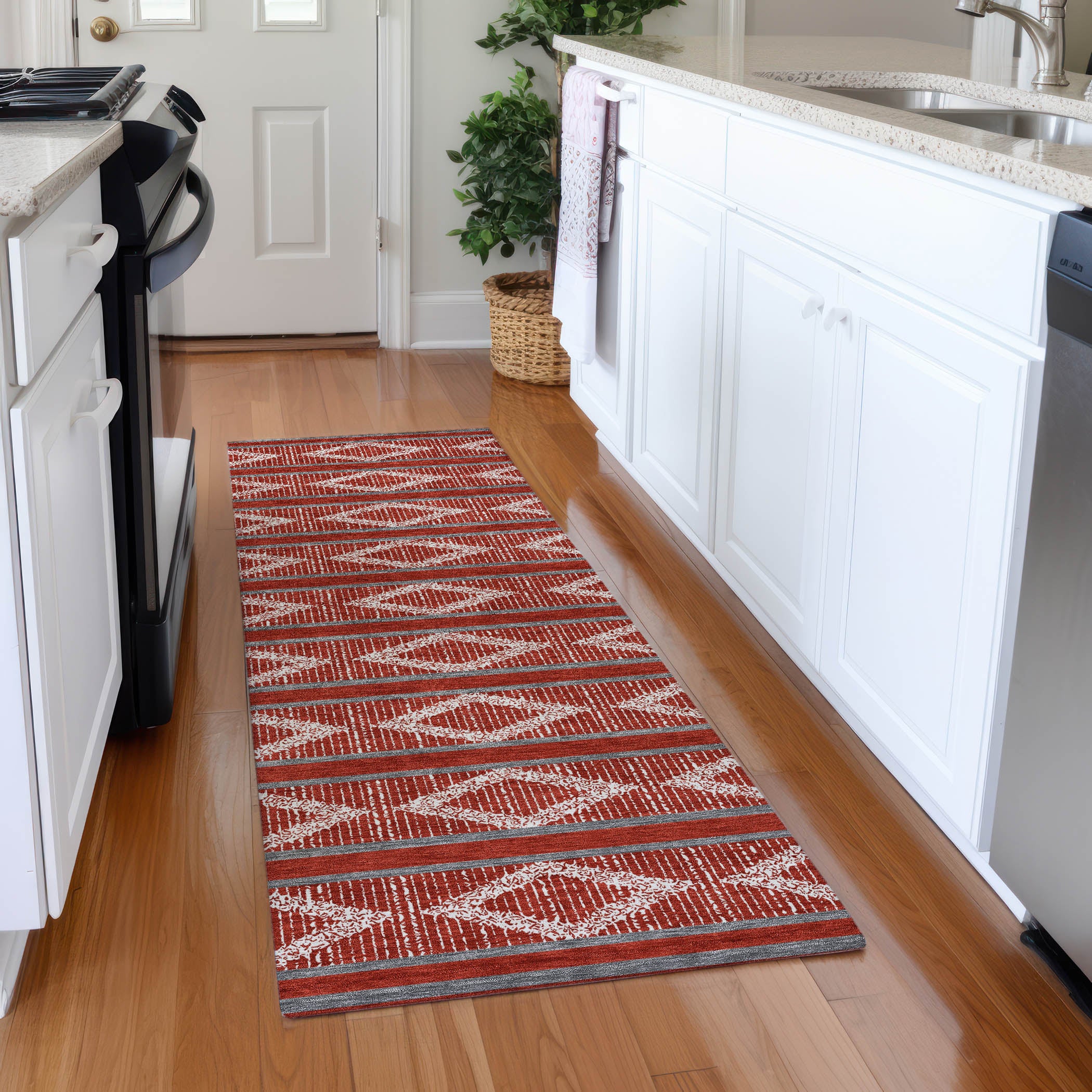 Athens Machine Washable Transitional Red Rug 2'3" x 7'6" #shape_Runner