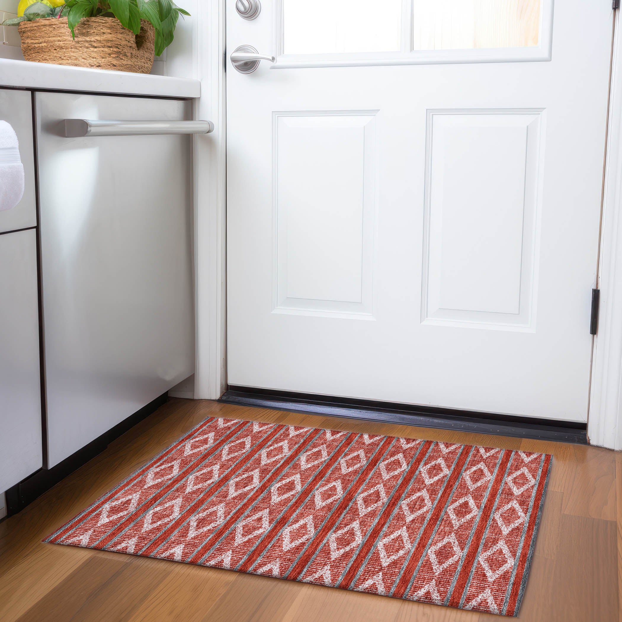 Athens Machine Washable Transitional Red Rug 1'8" x 2'6" #shape_Rectangle