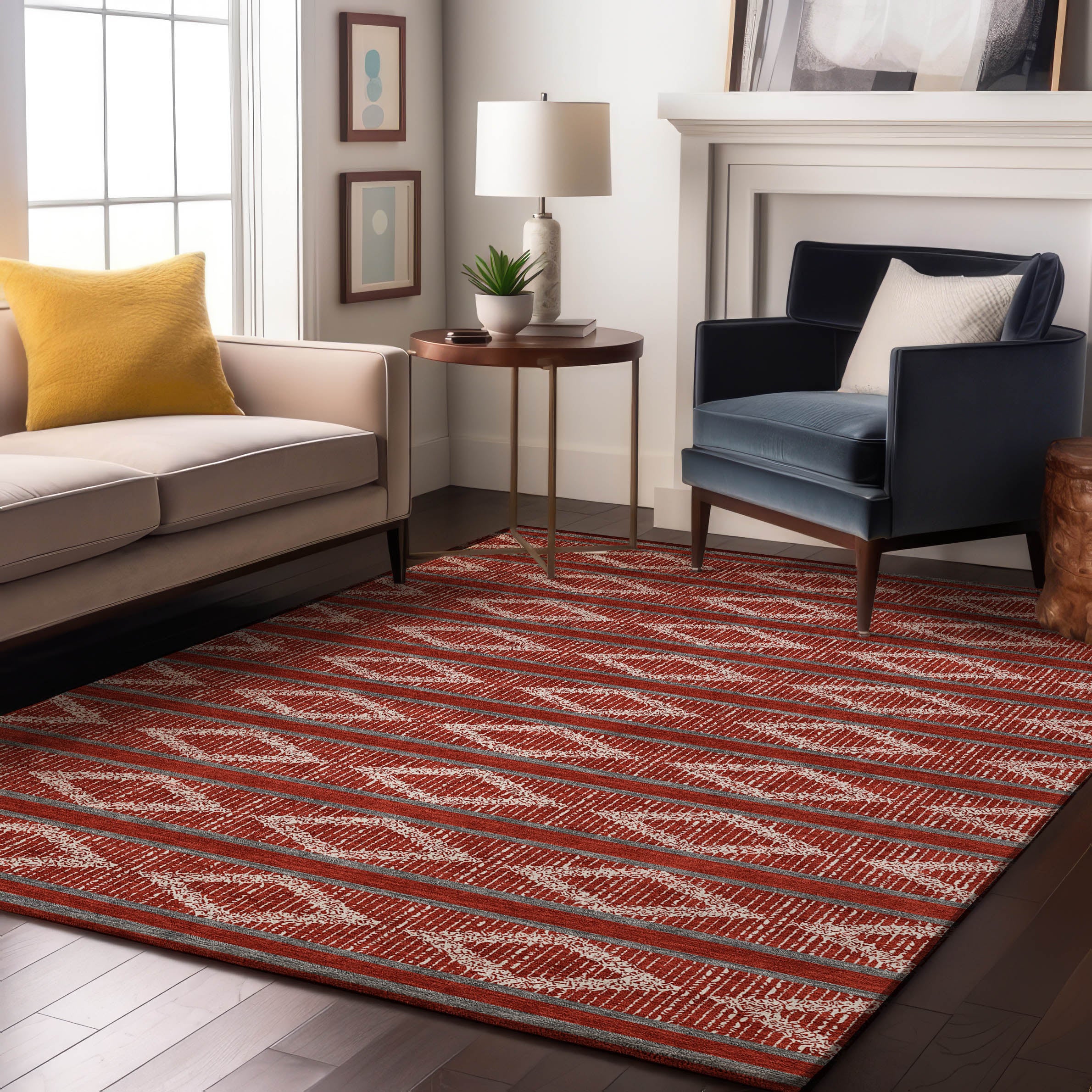 Athens Machine Washable Transitional Red Rug 2'6" x 3'10" #shape_Rectangle