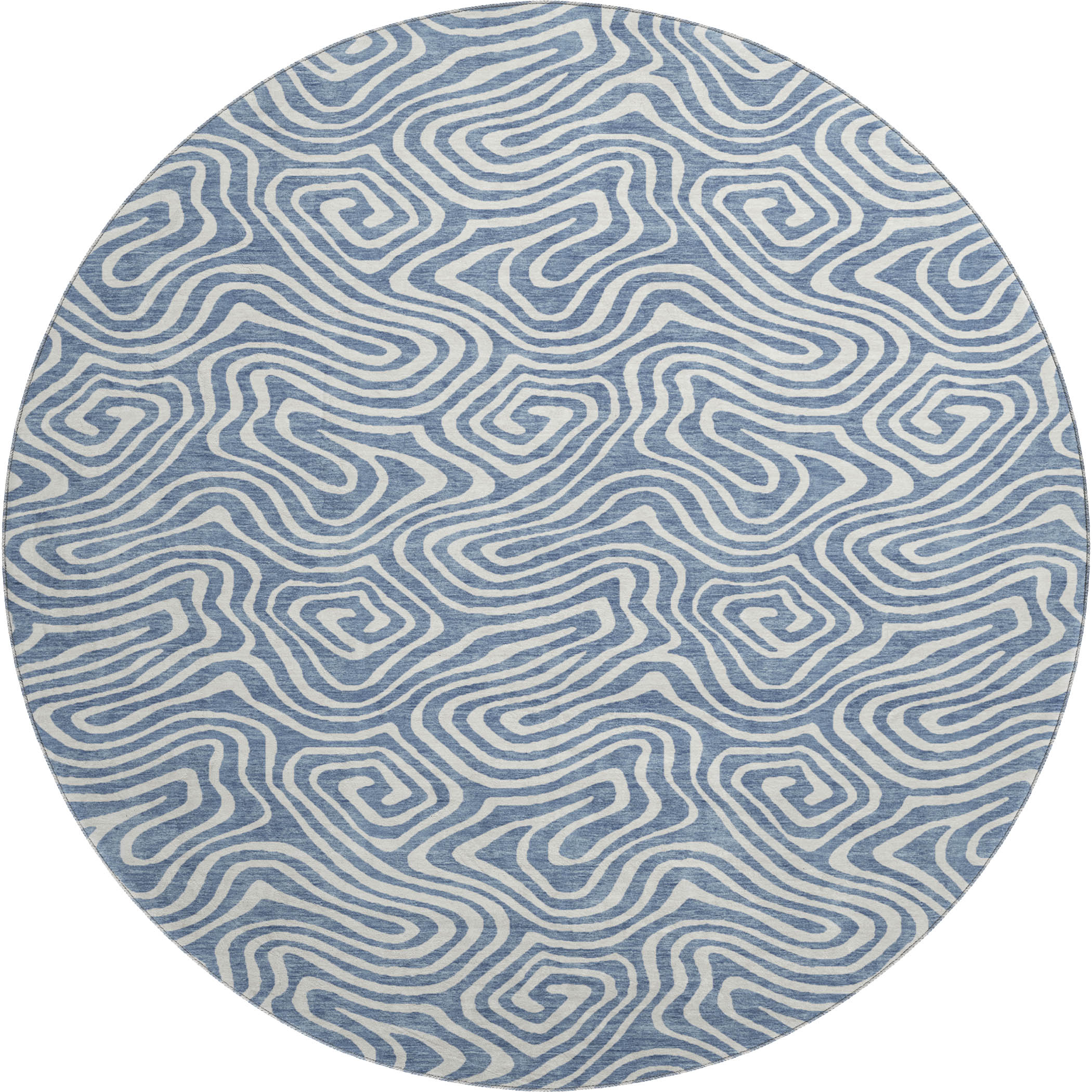 Havana Machine Washable Transitional Denim Blue Rug 8' x 8' #shape_Round