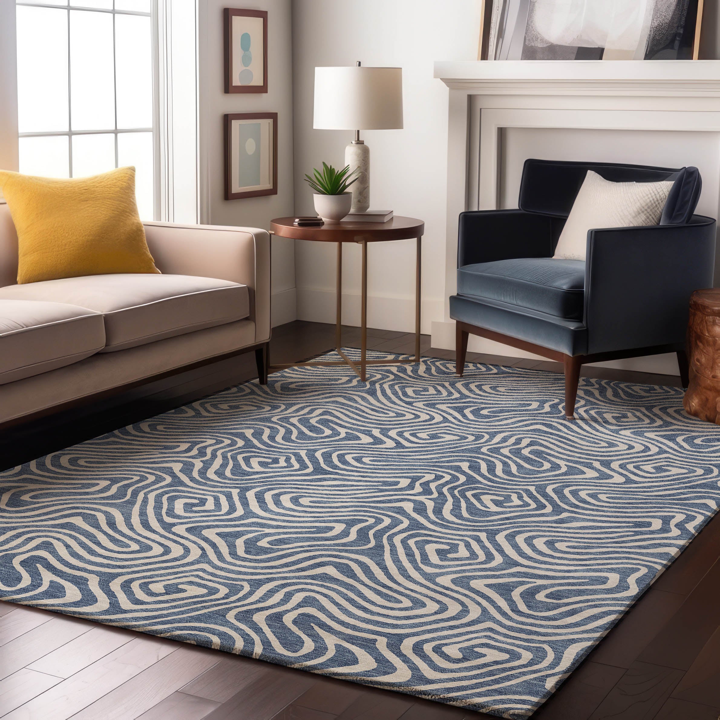 Havana Machine Washable Transitional Denim Blue Rug 2'6" x 3'10" #shape_Rectangle