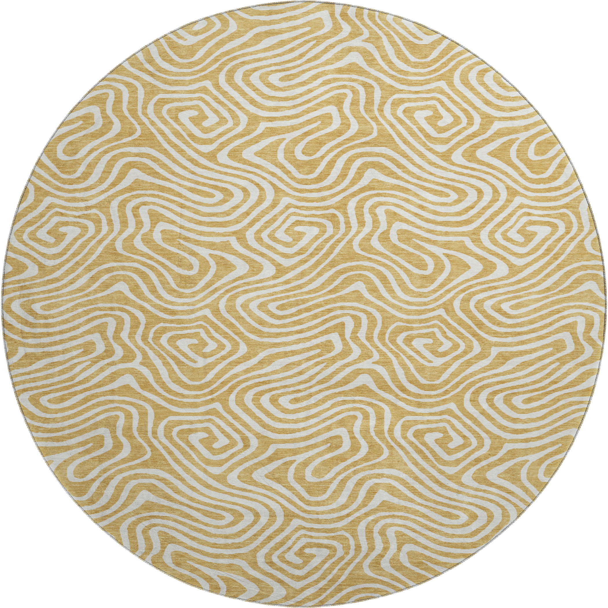 Havana Machine Washable Transitional Gold Rug 8' x 8' #shape_Round