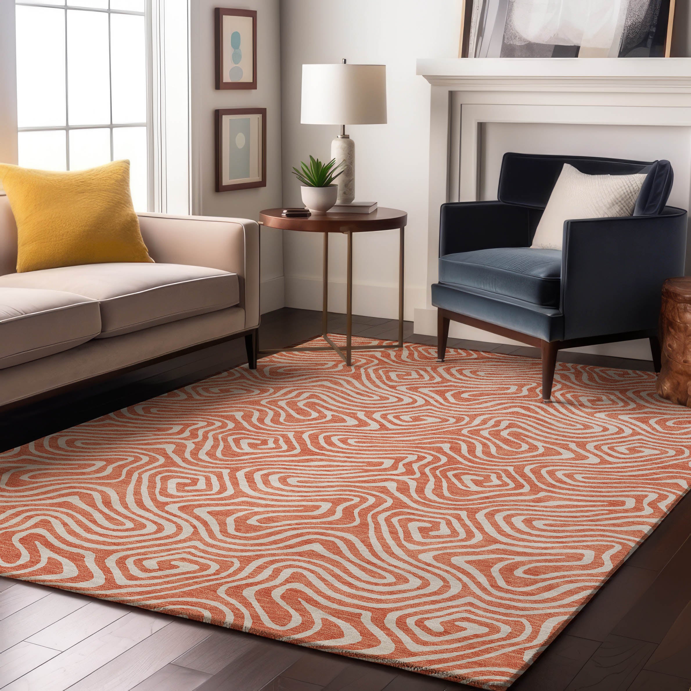 Havana Machine Washable Transitional Salmon Orange Rug 2'6" x 3'10" #shape_Rectangle