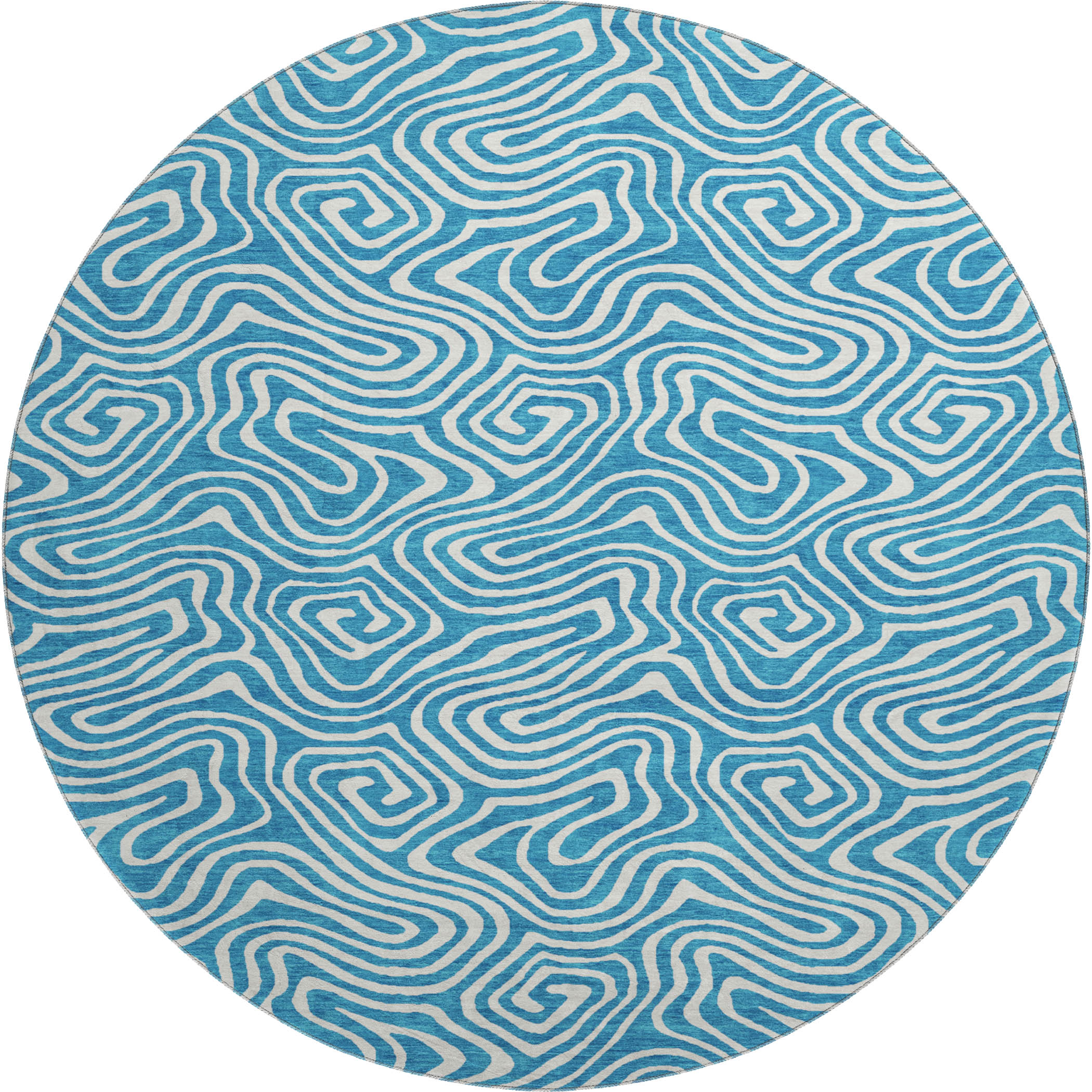 Havana Machine Washable Transitional Teal Rug 8' x 8' #shape_Round