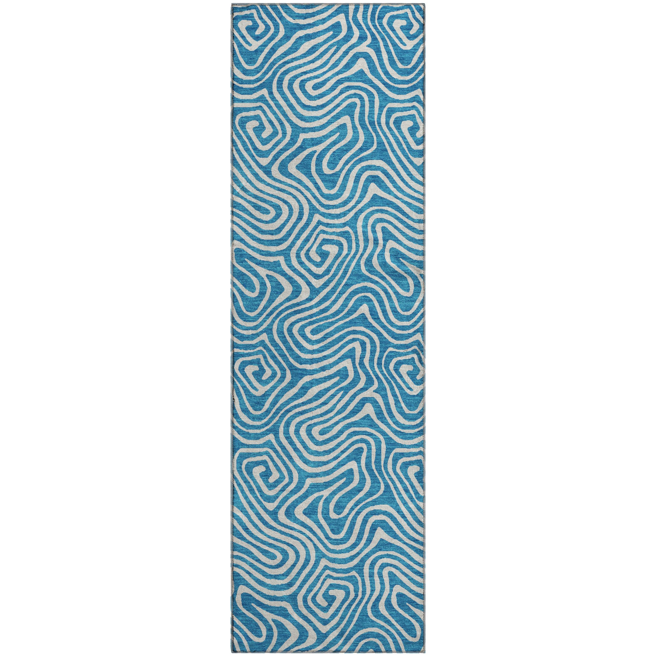 Havana Machine Washable Transitional Teal Rug 2'3" x 7'6" #shape_Runner