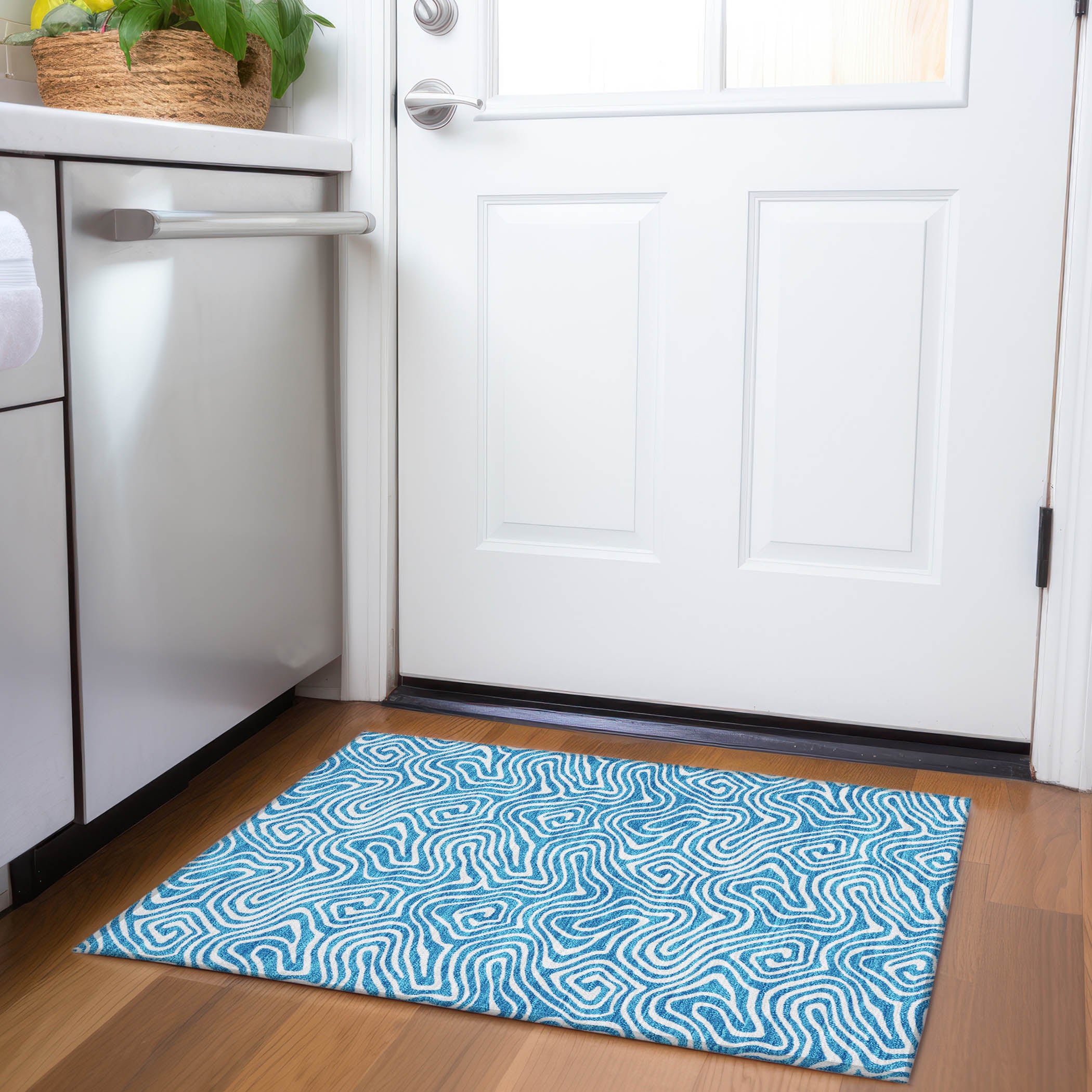 Havana Machine Washable Transitional Teal Rug 1'8" x 2'6" #shape_Rectangle