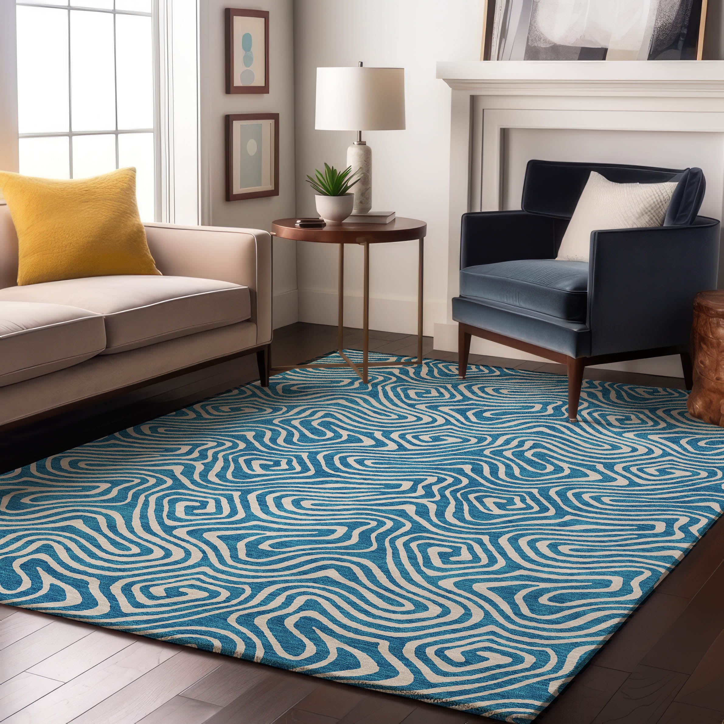 Havana Machine Washable Transitional Teal Rug 2'6" x 3'10" #shape_Rectangle
