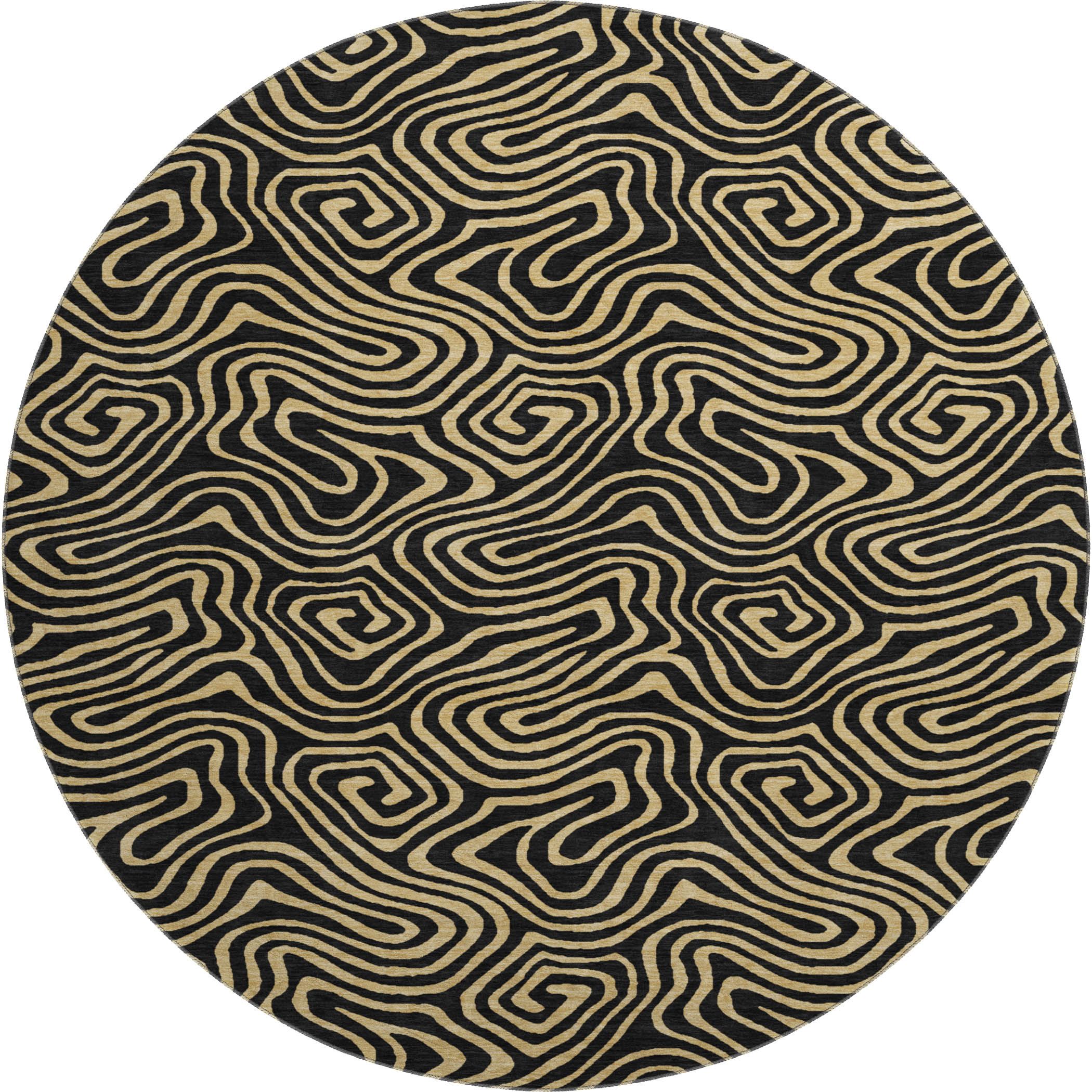 Mdina Machine Washable Transitional Black Rug 8' x 8' #shape_Round