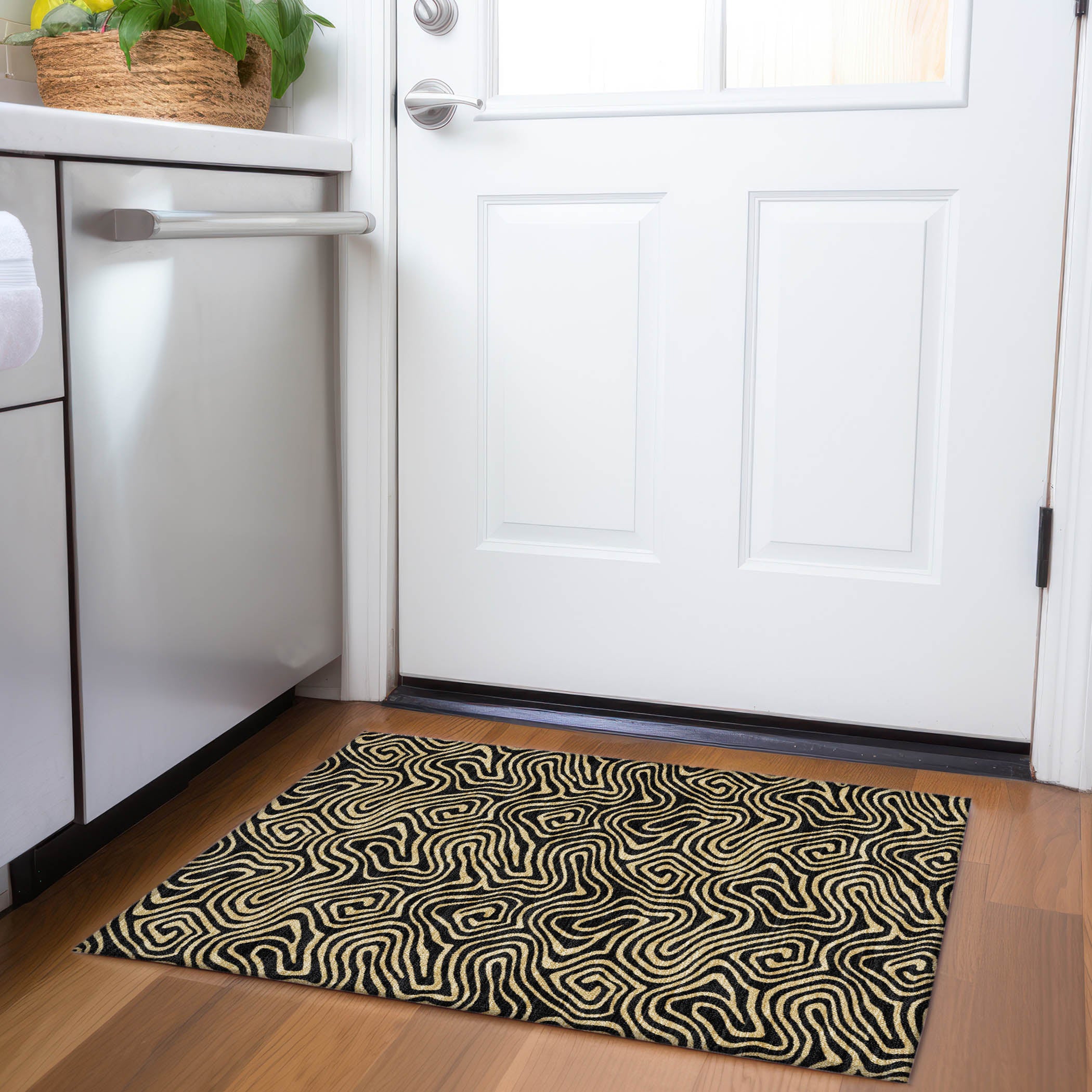 Mdina Machine Washable Transitional Black Rug 1'8" x 2'6" #shape_Rectangle