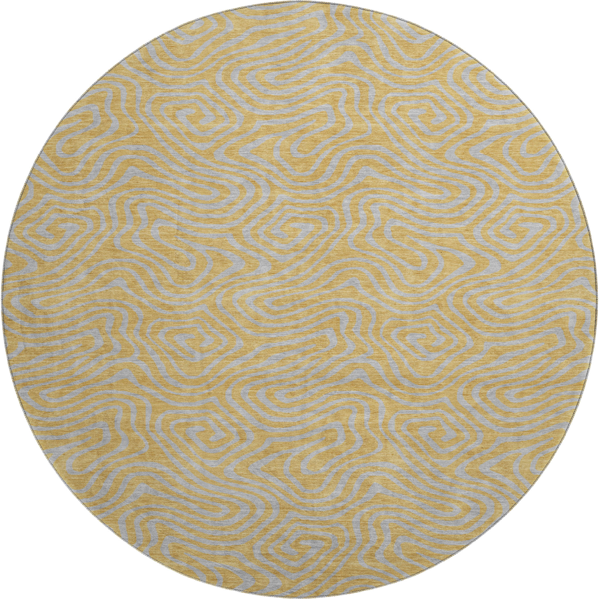 Mdina Machine Washable Transitional Gold Rug 8' x 8' #shape_Round