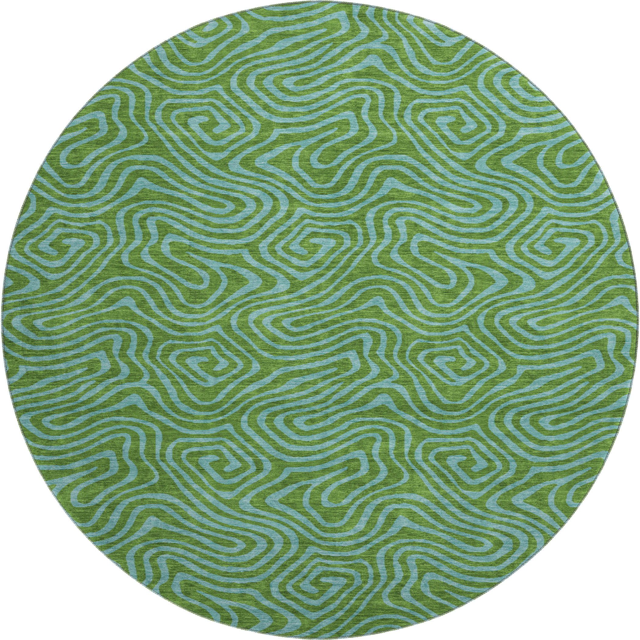 Mdina Machine Washable Transitional Green Rug 8' x 8' #shape_Round