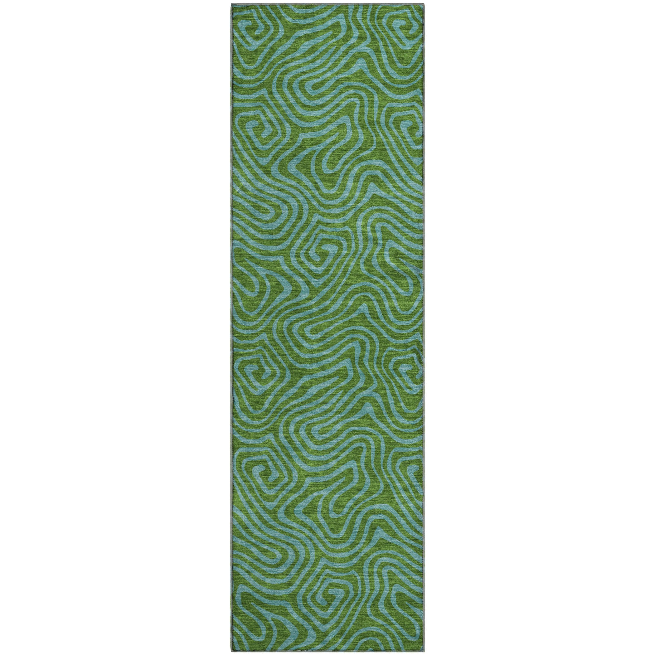 Mdina Machine Washable Transitional Green Rug 2'3" x 7'6" #shape_Runner