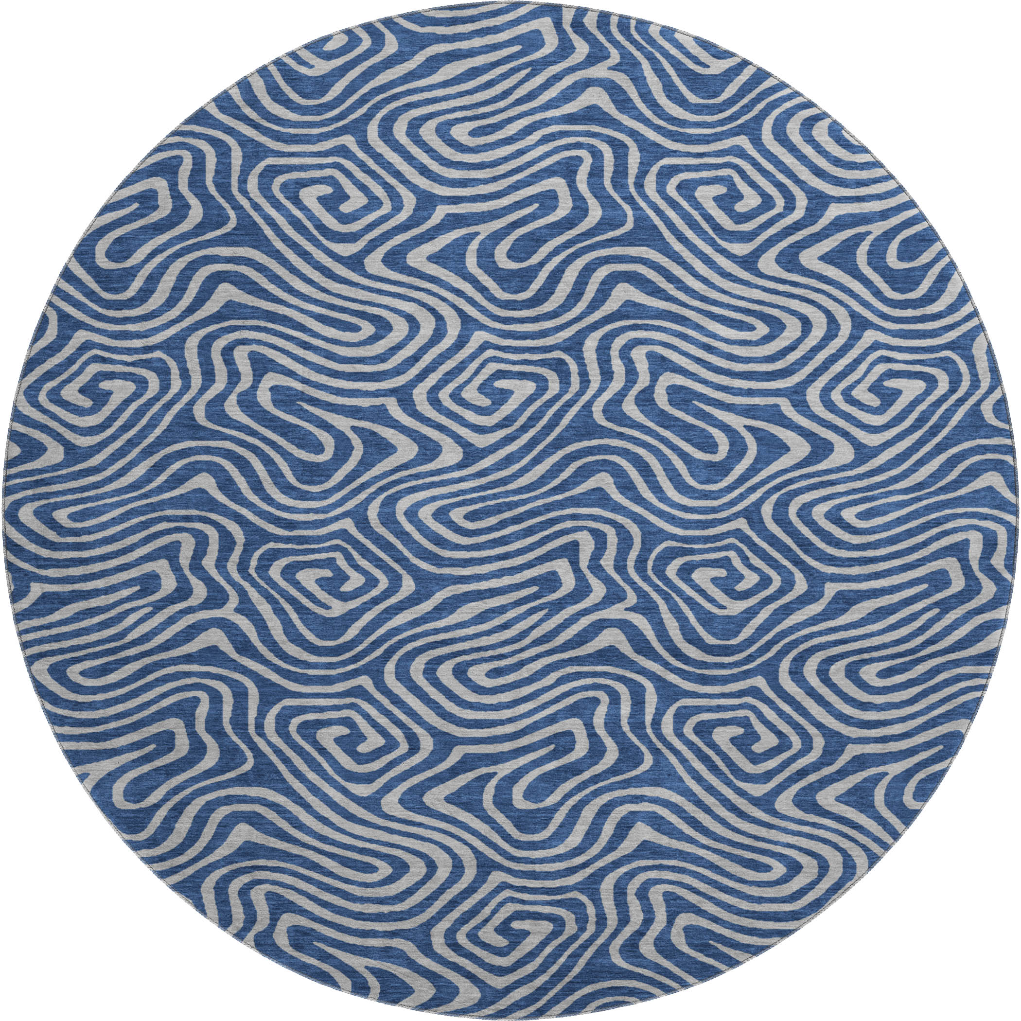 Mdina Machine Washable Transitional Navy Blue Rug 8' x 8' #shape_Round