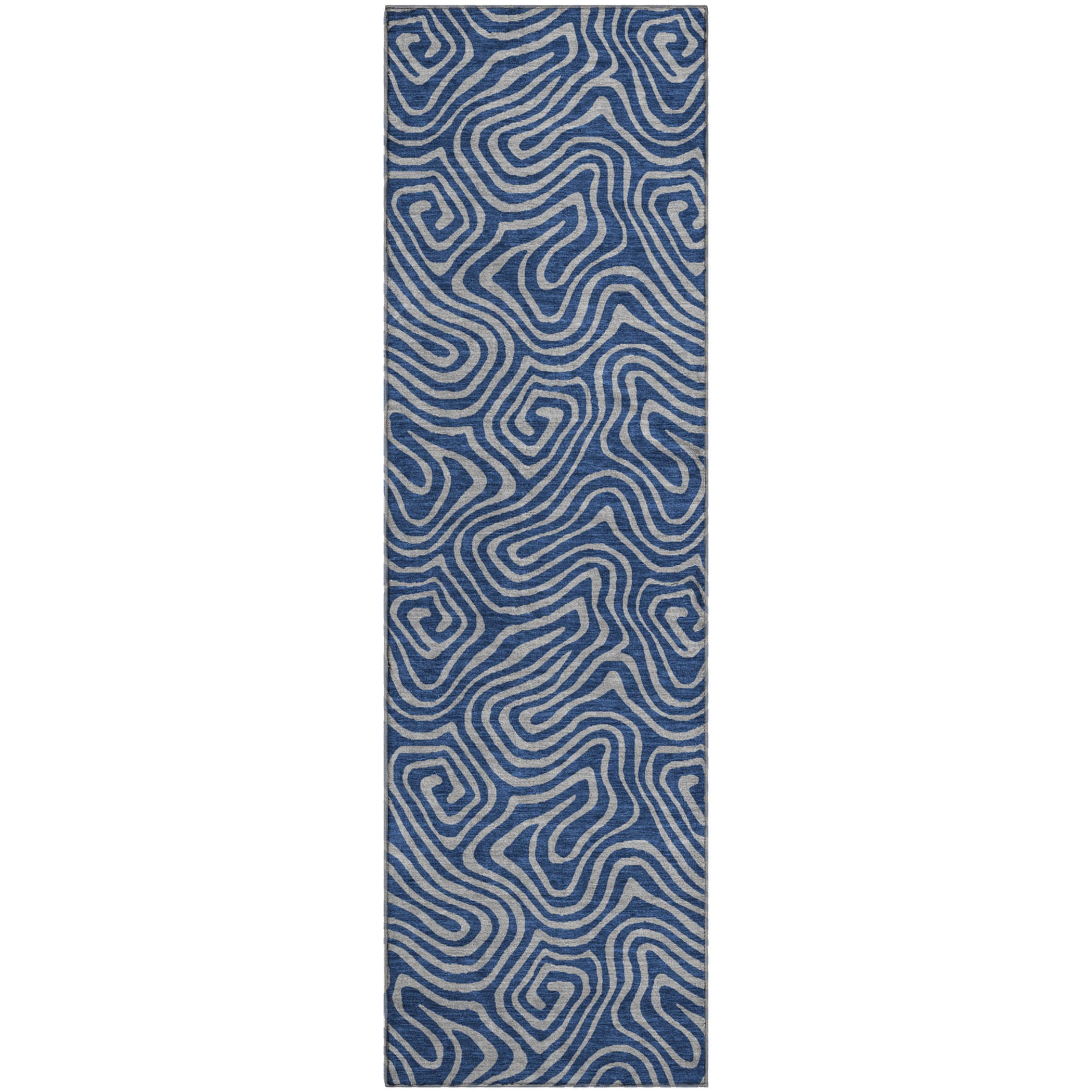 Mdina Machine Washable Transitional Navy Blue Rug 2'3" x 7'6" #shape_Runner