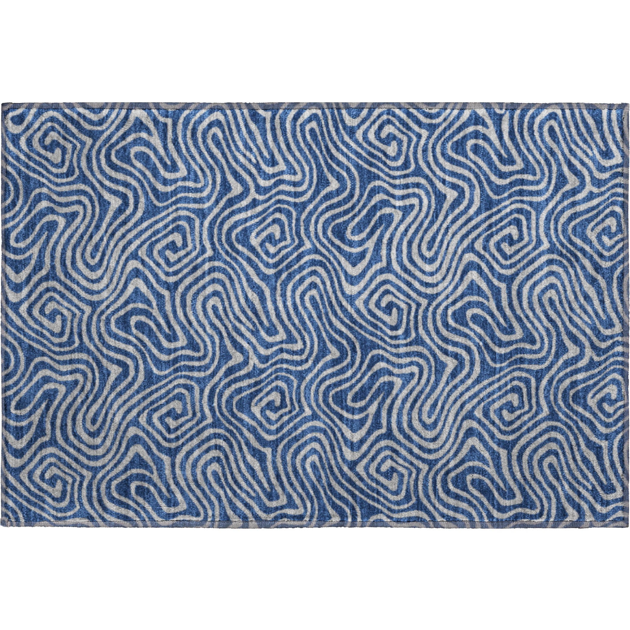 Mdina Machine Washable Transitional Navy Blue Rug 1'8" x 2'6" #shape_Rectangle